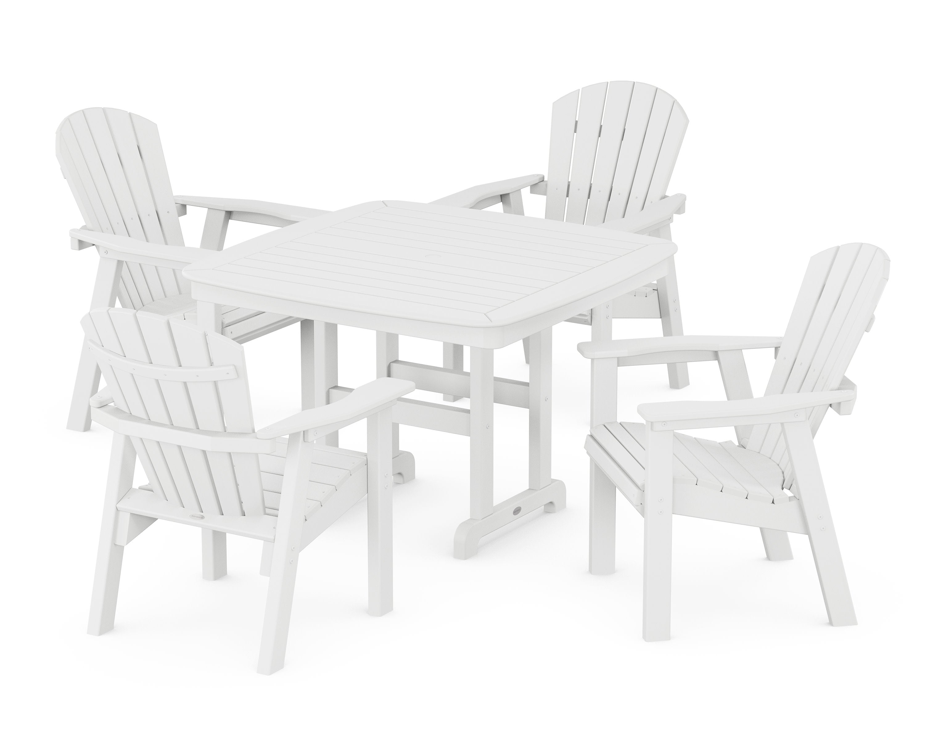 Seashell 5-Piece Dining Set with Trestle Legs in White