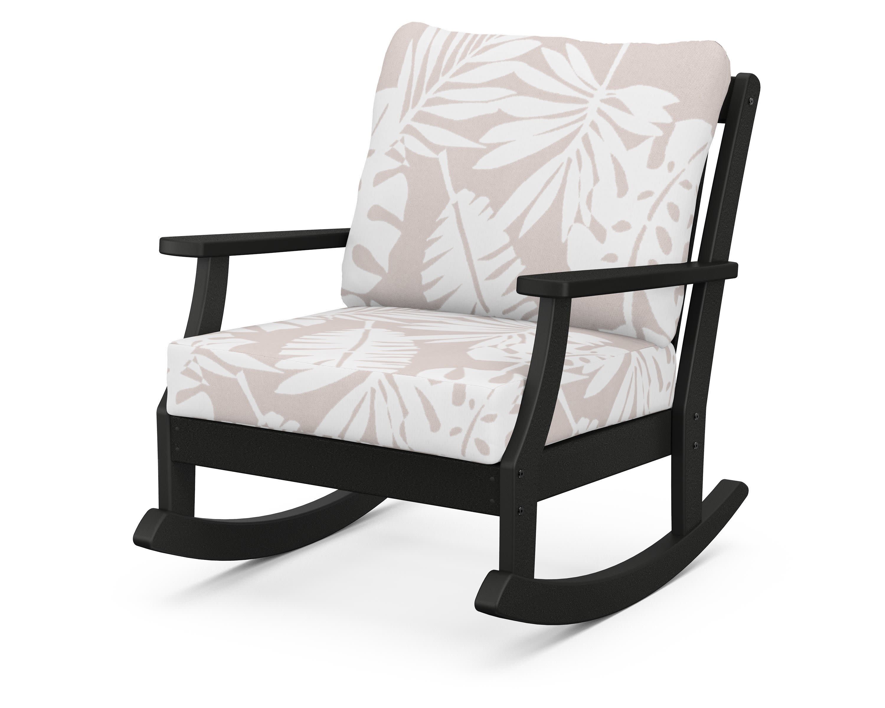 Braxton Deep Seating Rocking Chair in Black / Leaf Dune Burlap