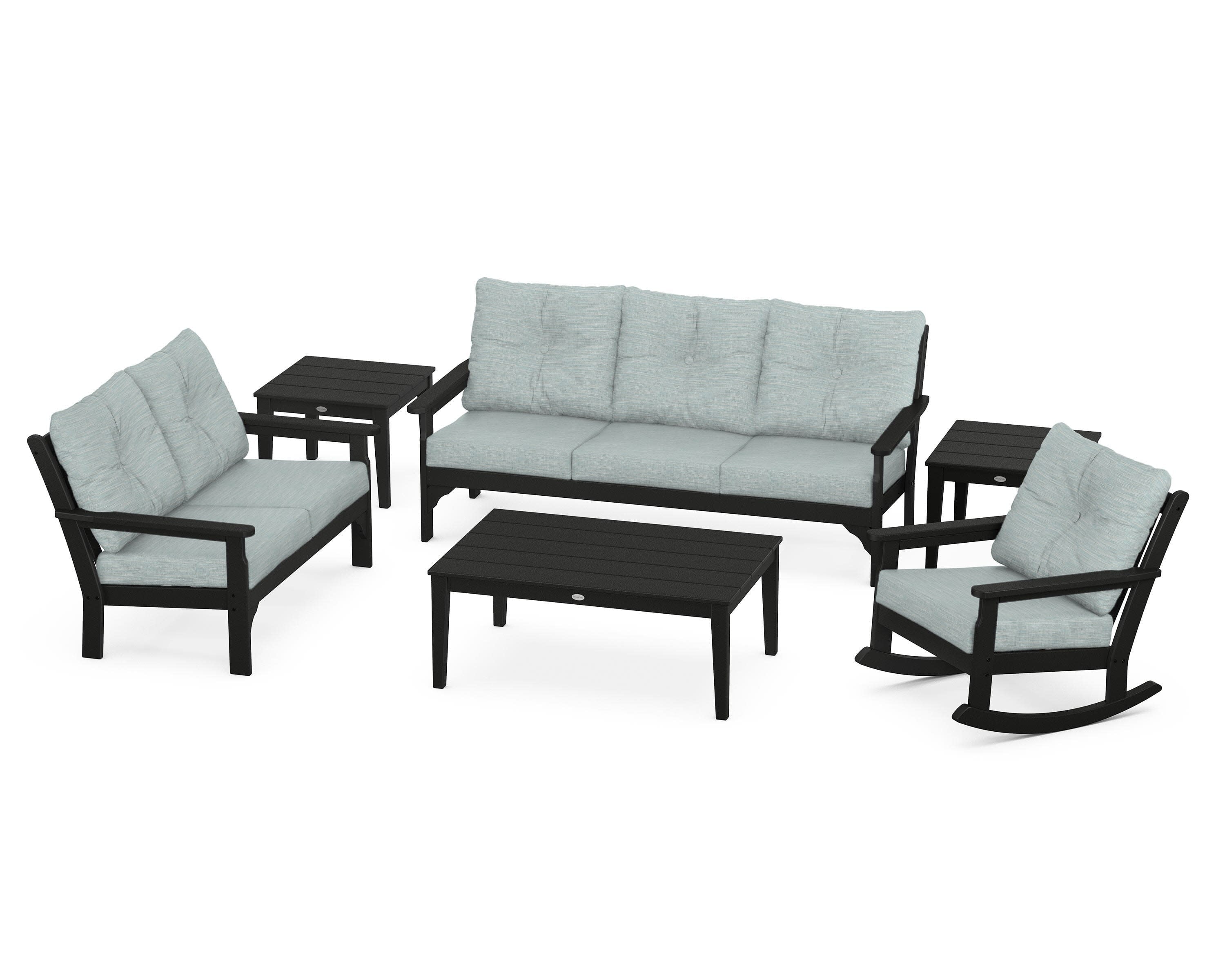 Vineyard 6-Piece Deep Seating Set in Black / Soothe Mist