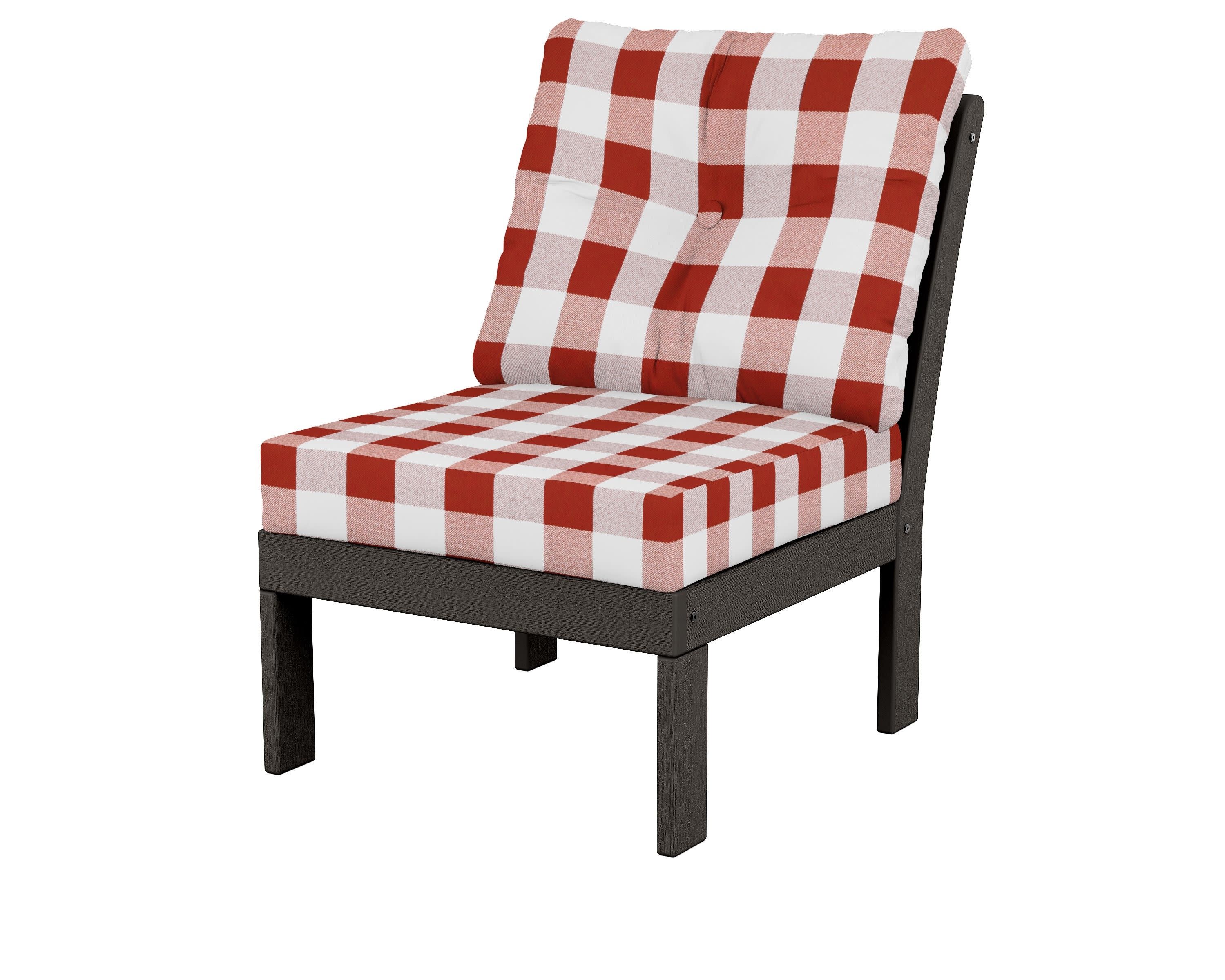 Vineyard Modular Armless Chair in Vintage Coffee / Buffalo Plaid Crimson