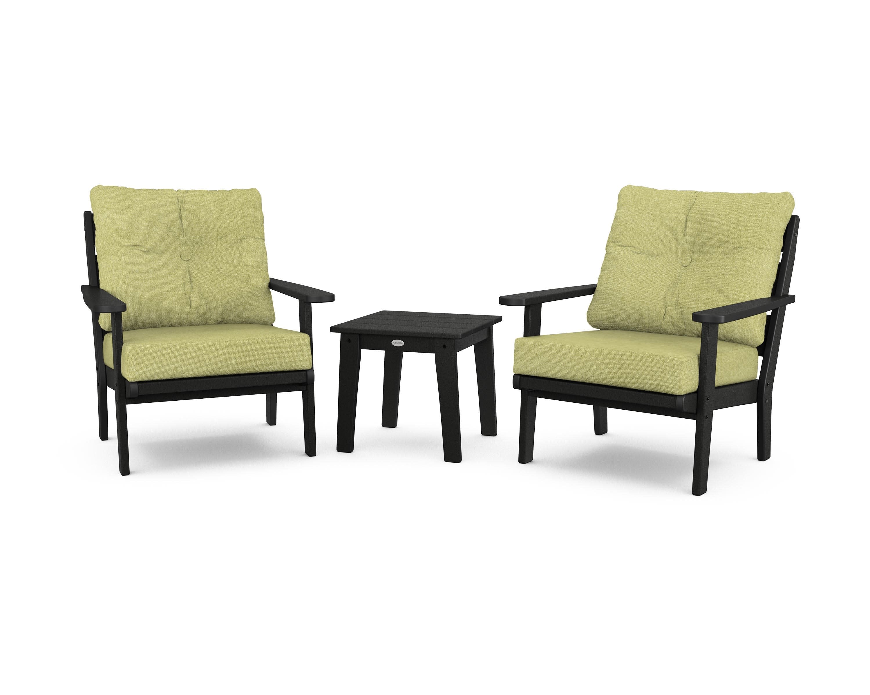 Lakeside 3-Piece Deep Seating Chair Set in Black / Chartreuse Boucle