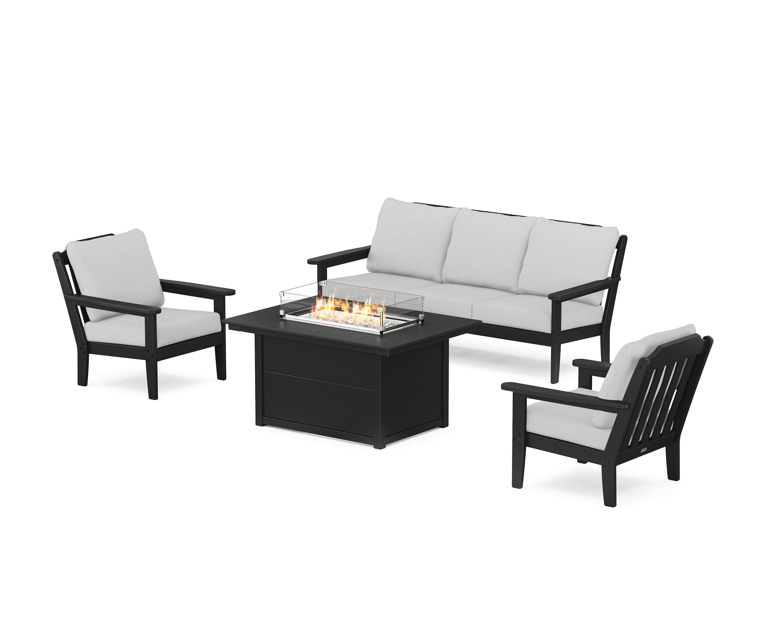 Cottage Deep Seating Fire Pit Table Set in Black / Diamond in the Rough