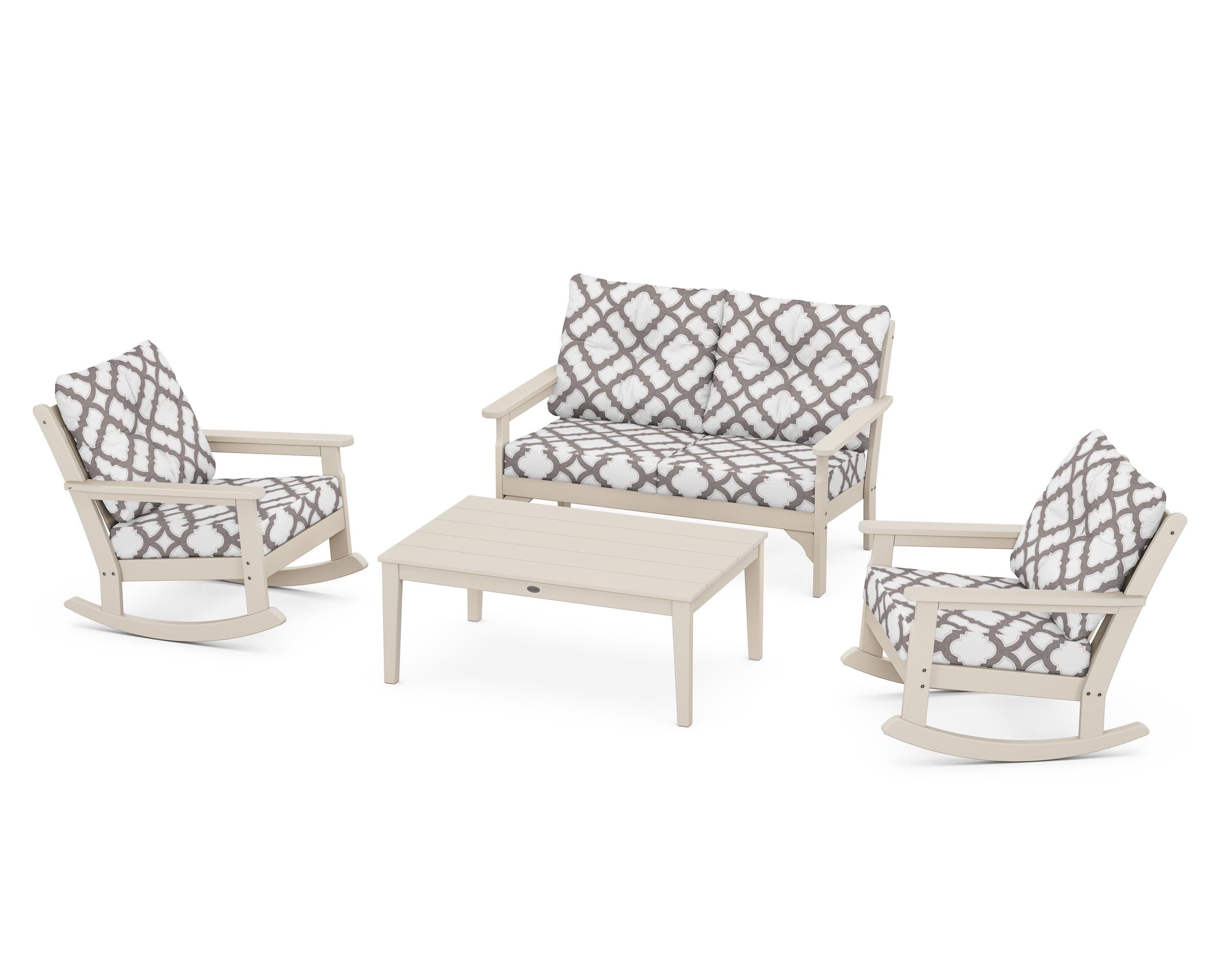 Vineyard 4-Piece Deep Seating Rocking Chair Set in Sand / Trellis Grey Mist