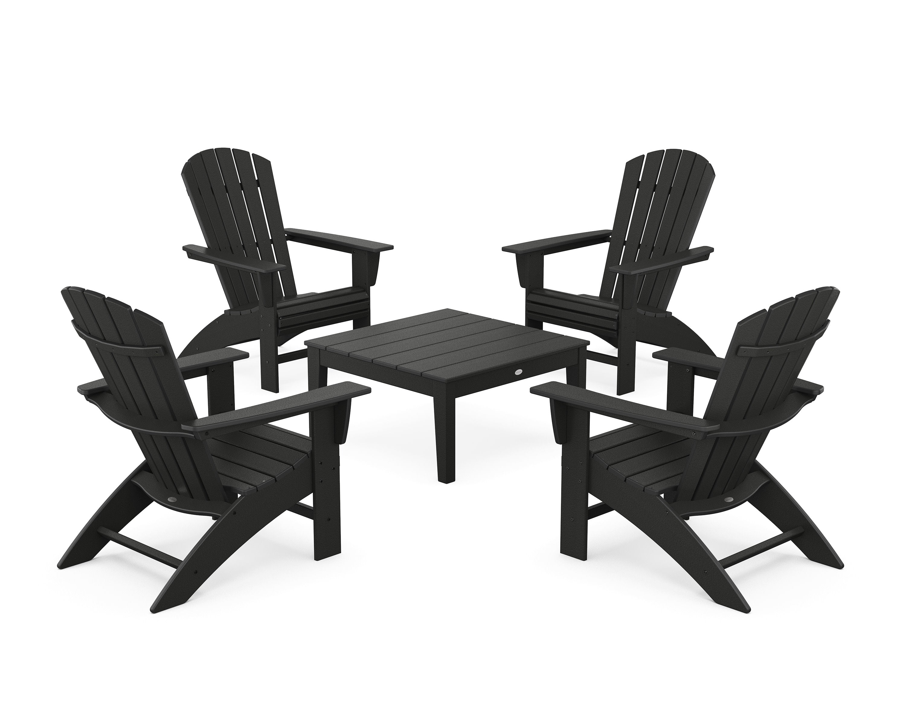 5-Piece Nautical Curveback Adirondack Chair Conversation Set with 36" Conversation Table in Black
