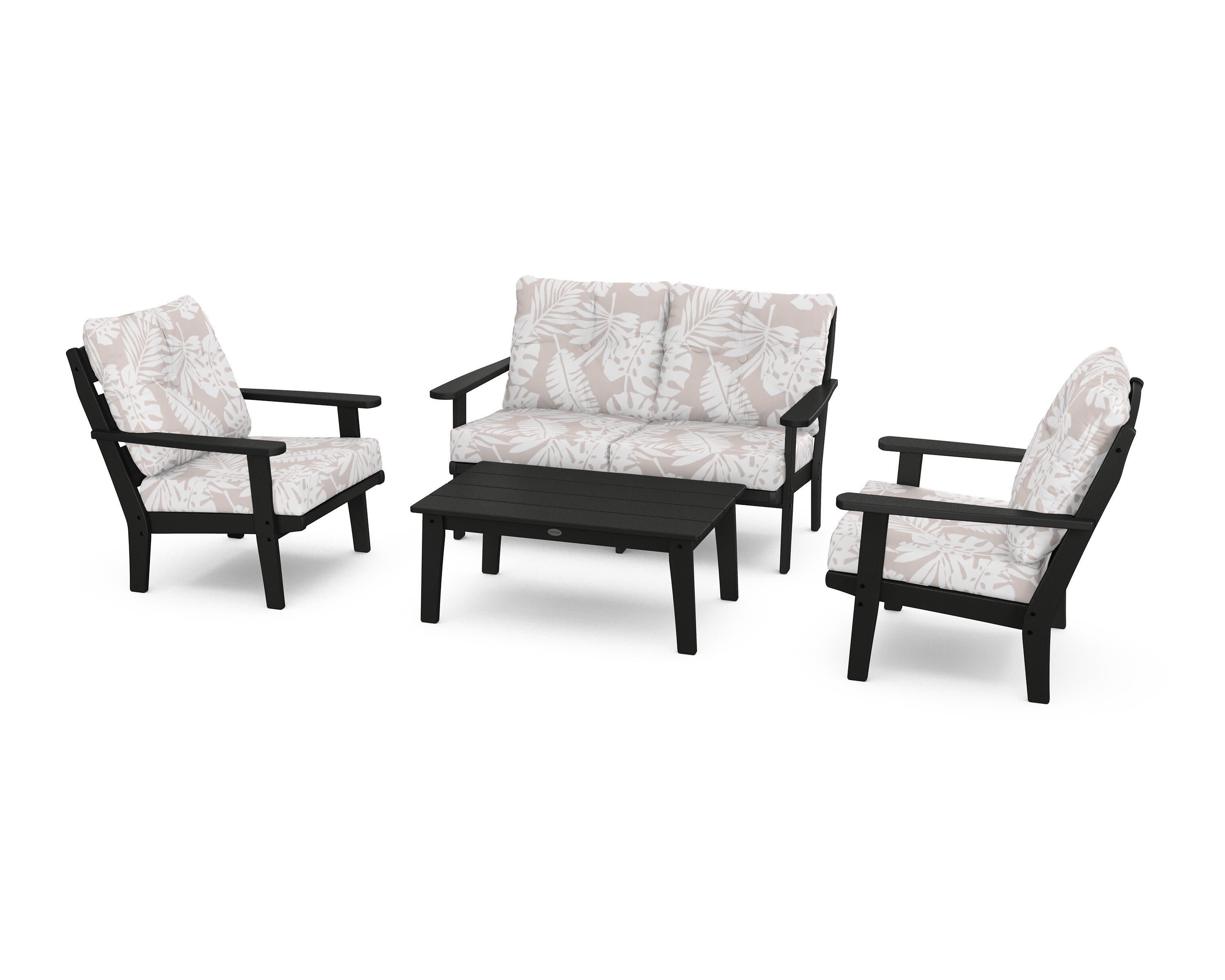 Lakeside 4-Piece Deep Seating Set in Black / Leaf Dune Burlap