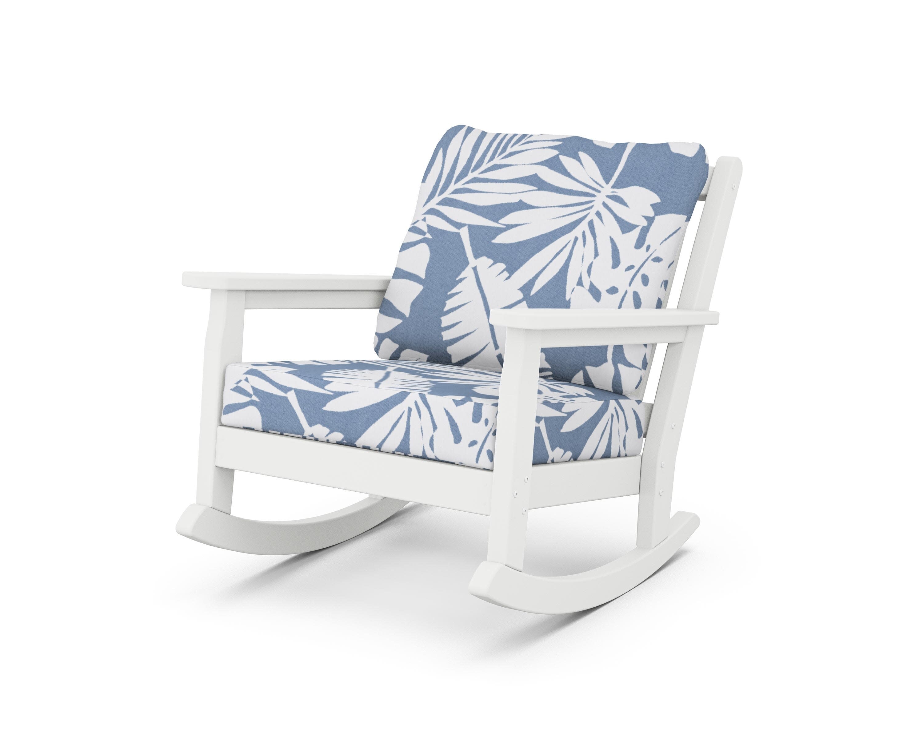 Chippendale Deep Seating Rocking Chair in White / Leaf Sky Blue