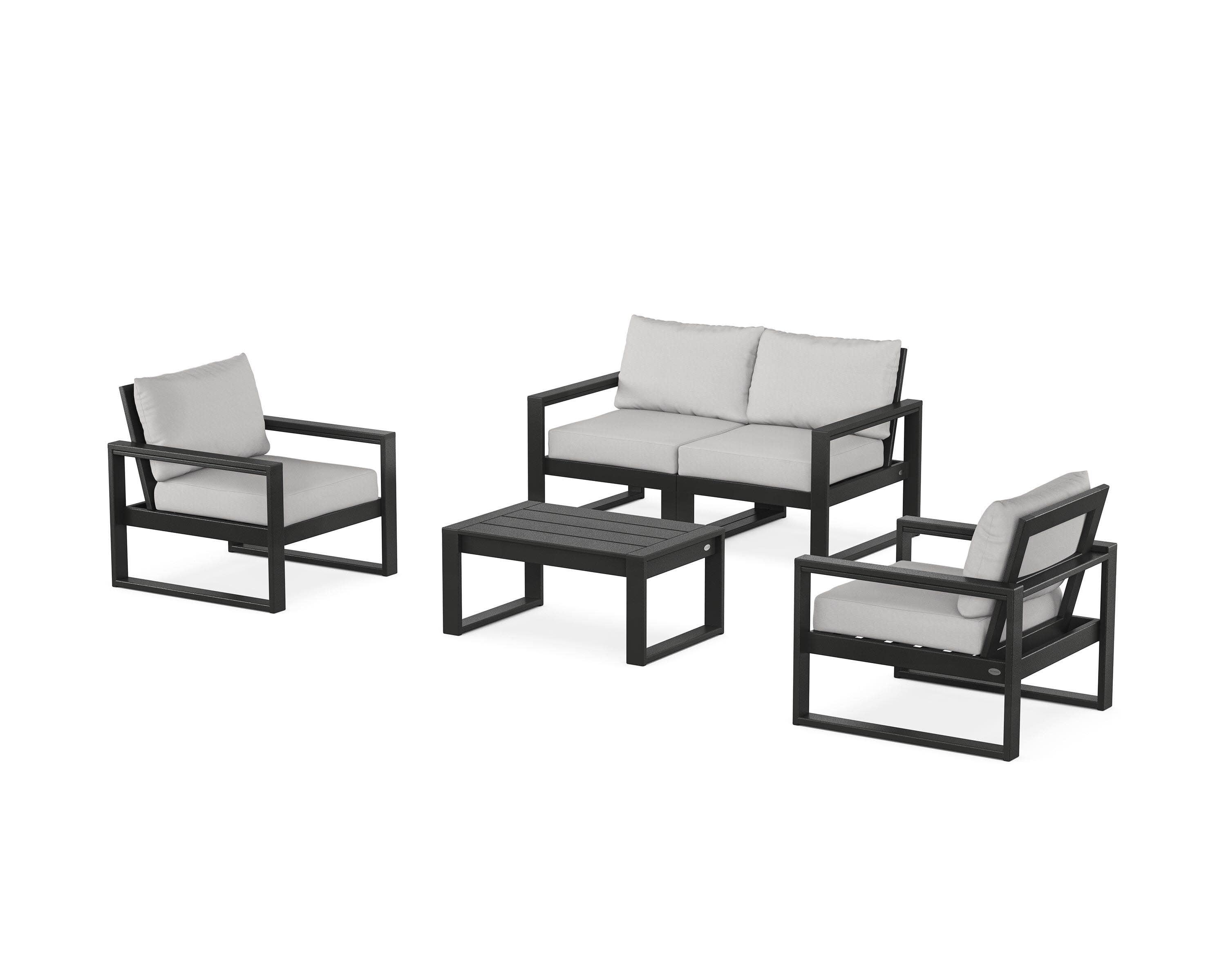 EDGE Sectional 4-Piece Deep Seating Set with Loveseat in Black / Diamond in the Rough