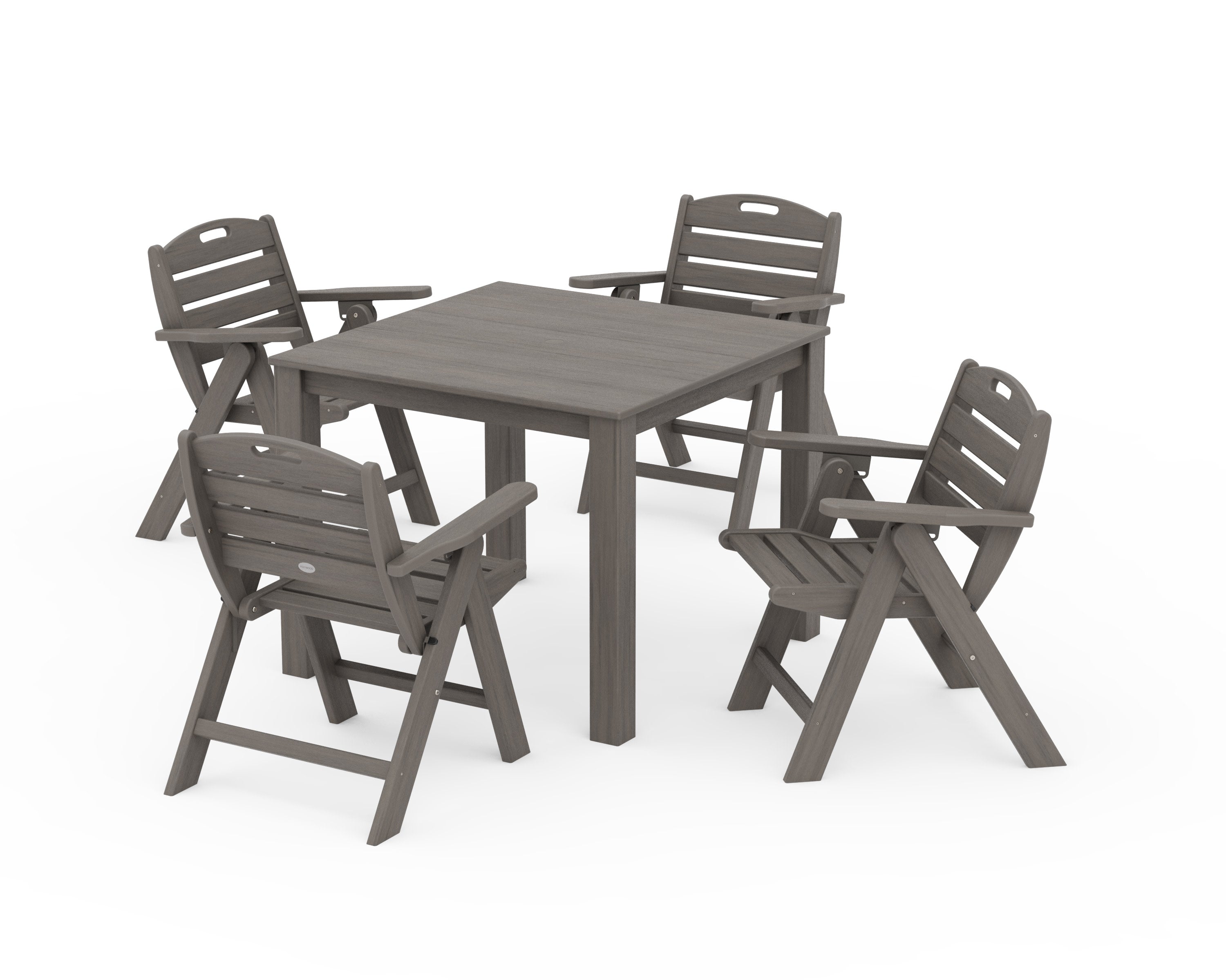 Nautical Folding Lowback Chair 5-Piece Parsons Dining Set in Driftwood