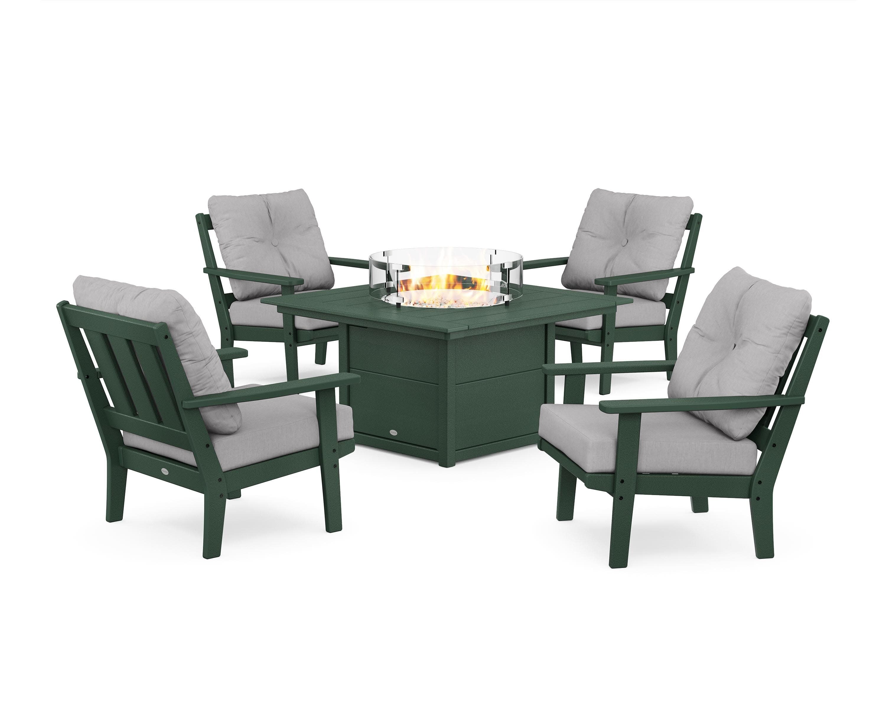 Oxford 5-Piece Deep Seating Set with Fire Pit Table in Green / Granite
