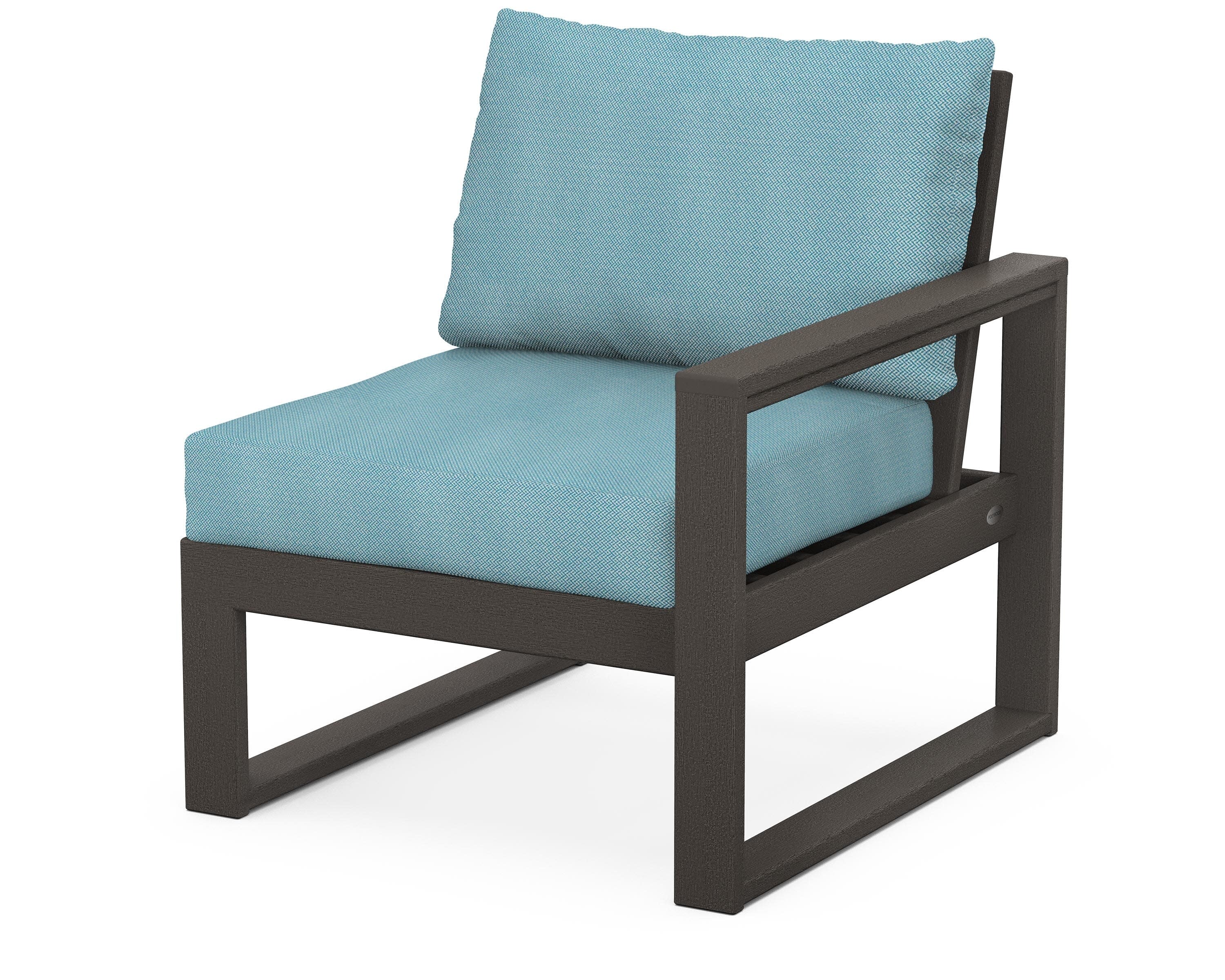 EDGE Modular Right Arm Chair in Vintage Coffee / Lattice Sky Blue