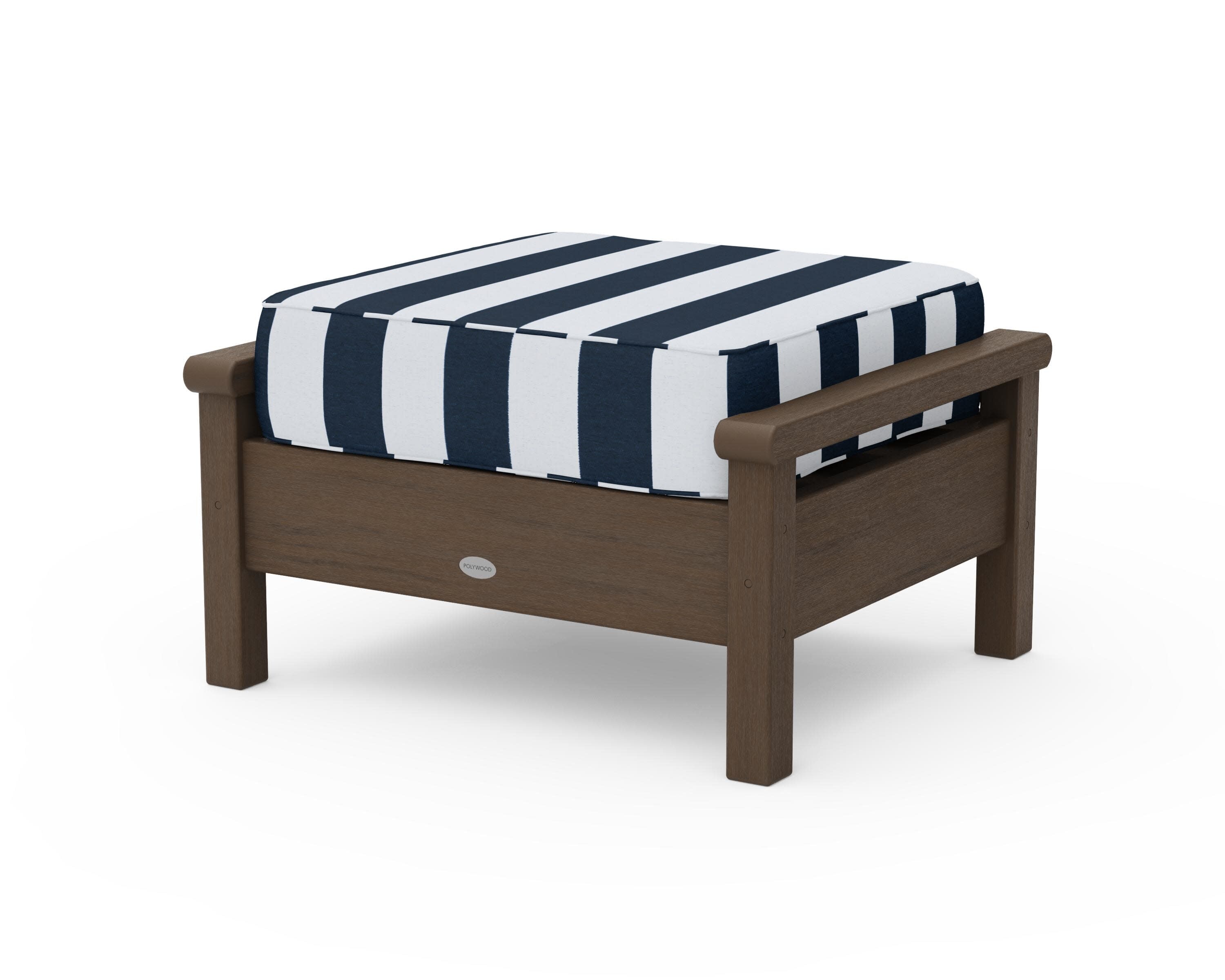 Harbour Deep Seating Ottoman in Kona / Cabana Stripe Marine Indigo