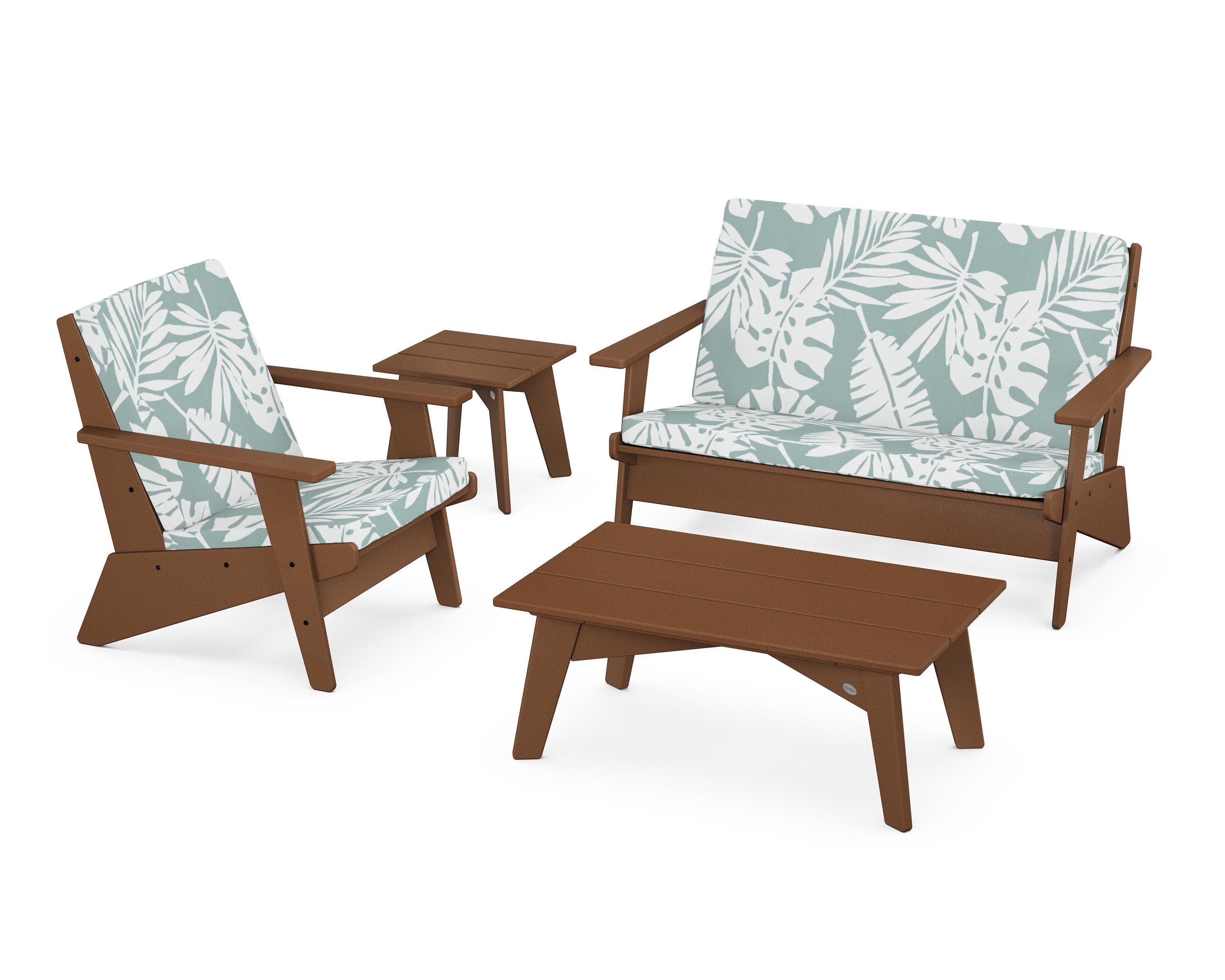 Riviera Modern Lounge 4-Piece Set in Teak / Leaf Glacier Spa
