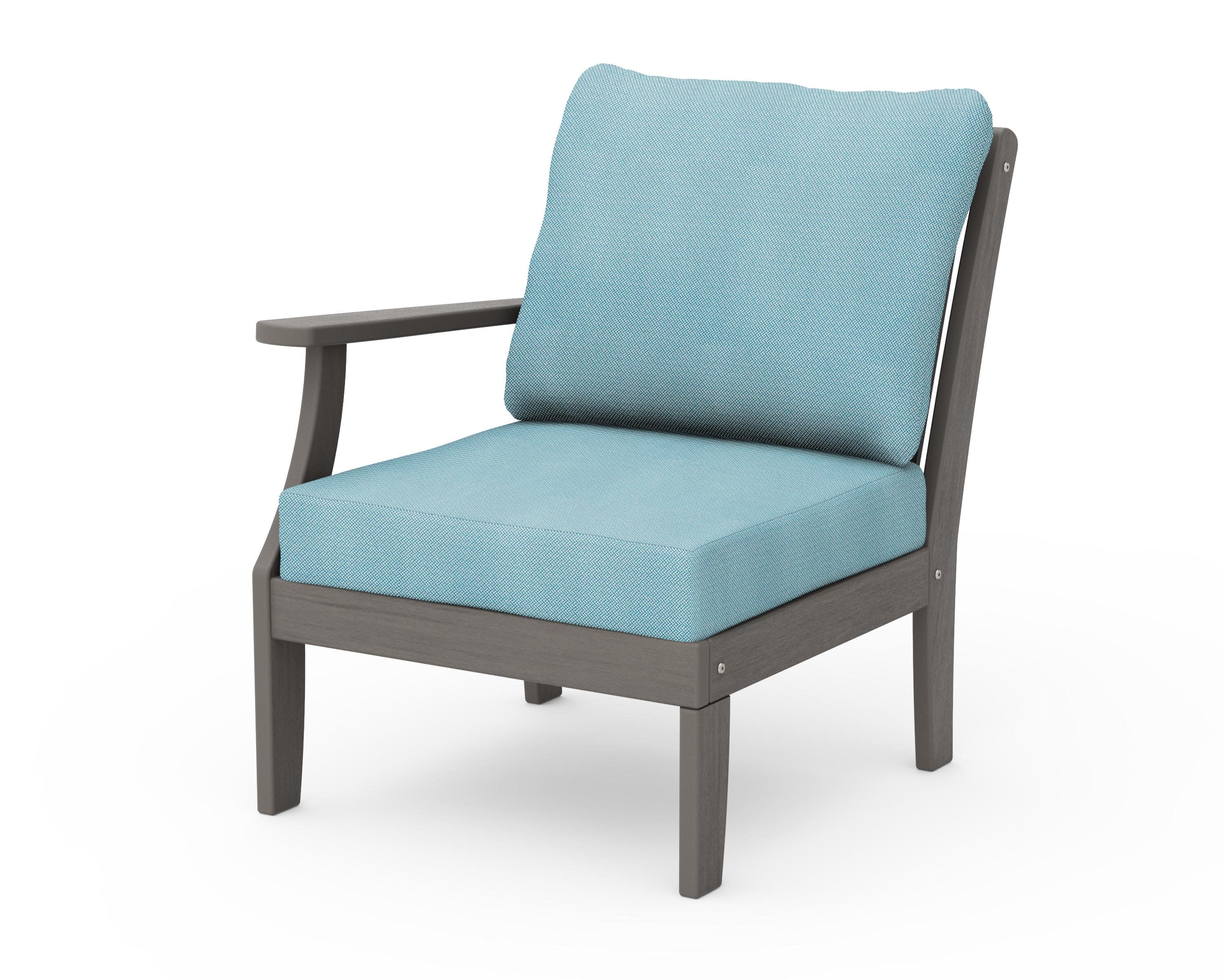 Braxton Modular Left Arm Chair in Driftwood / Lattice Sky Blue