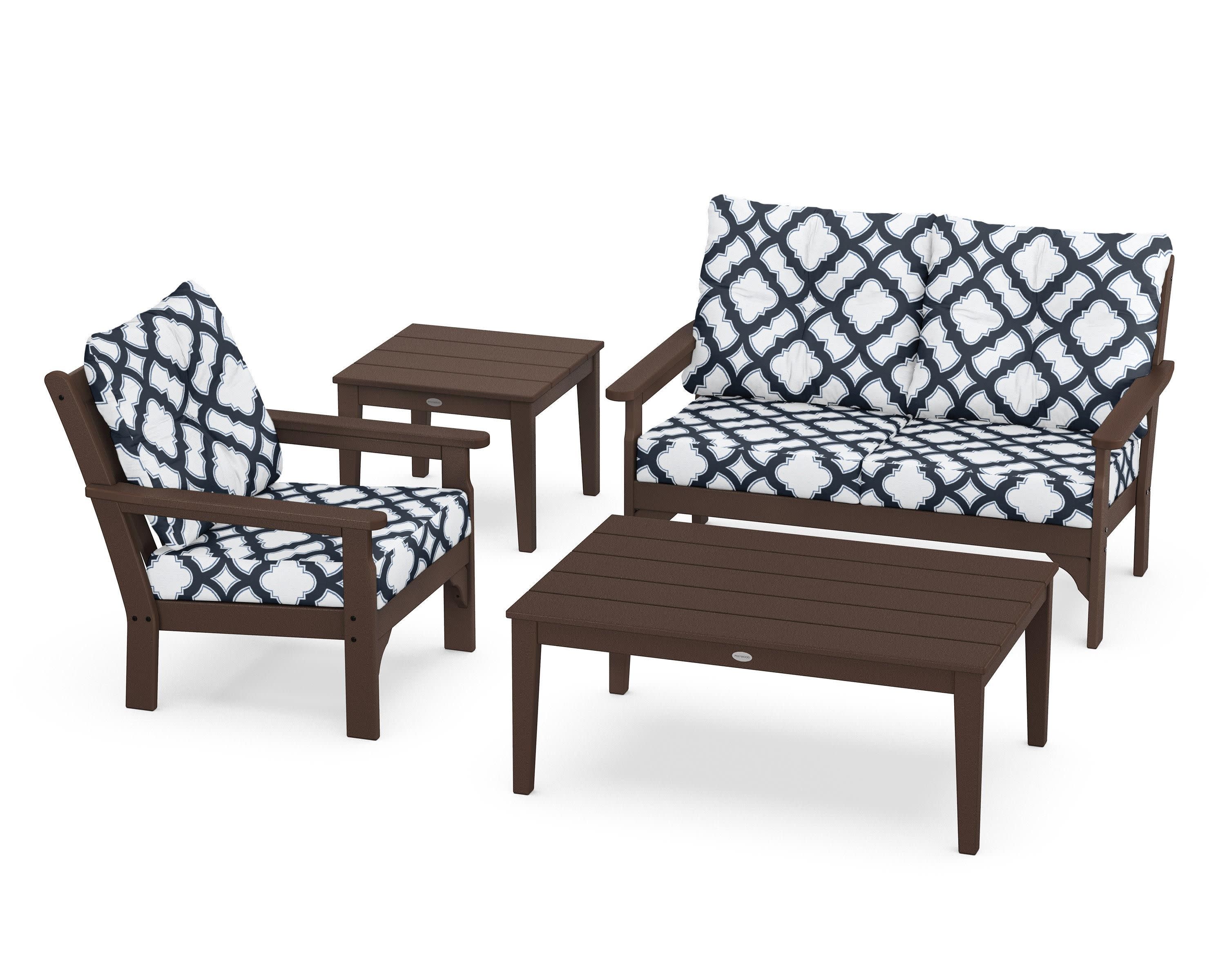 Vineyard 4-Piece Deep Seating Set in Mahogany / Trellis Marine Indigo
