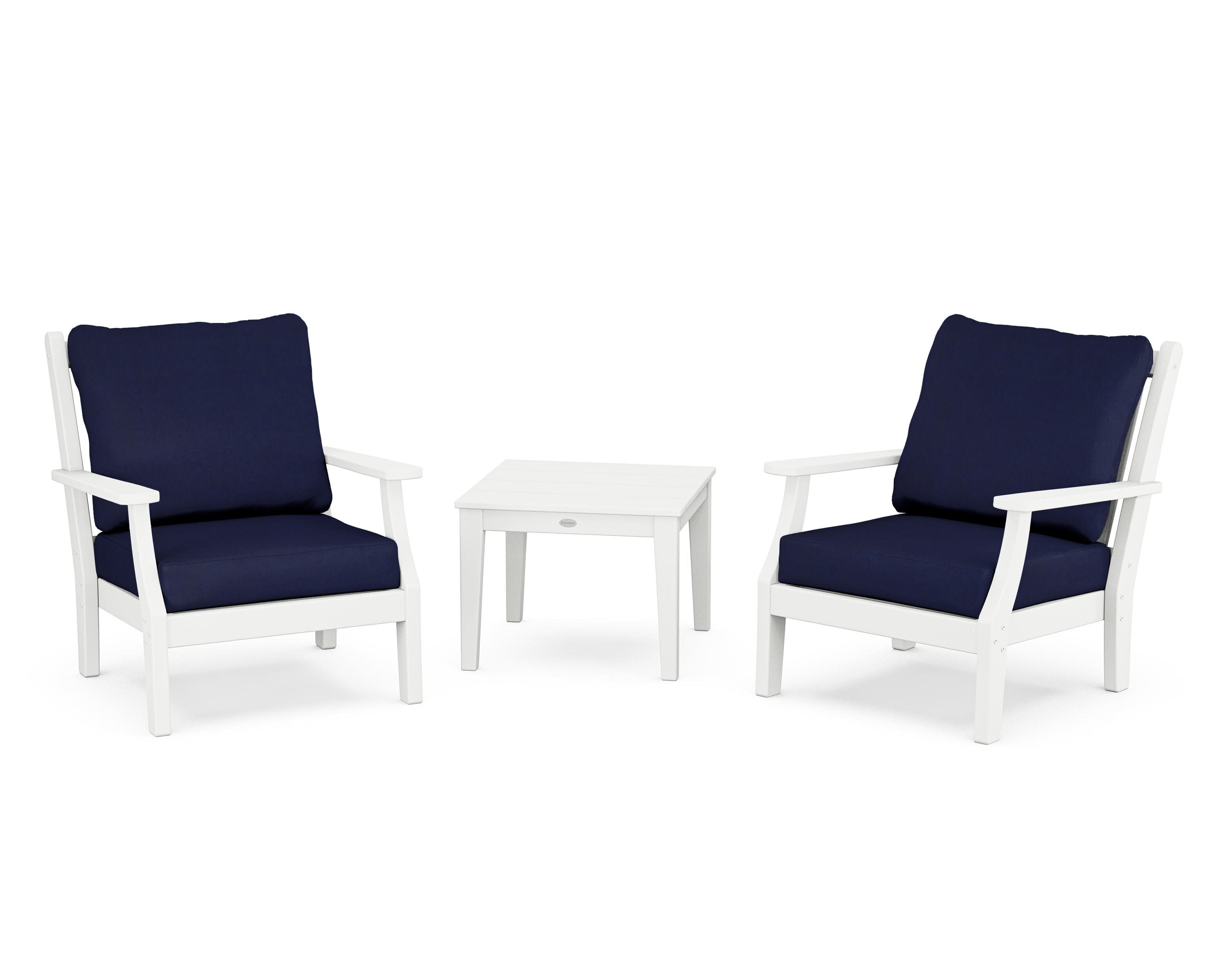Wovendale 3-Piece Deep Seating Set in White / Navy