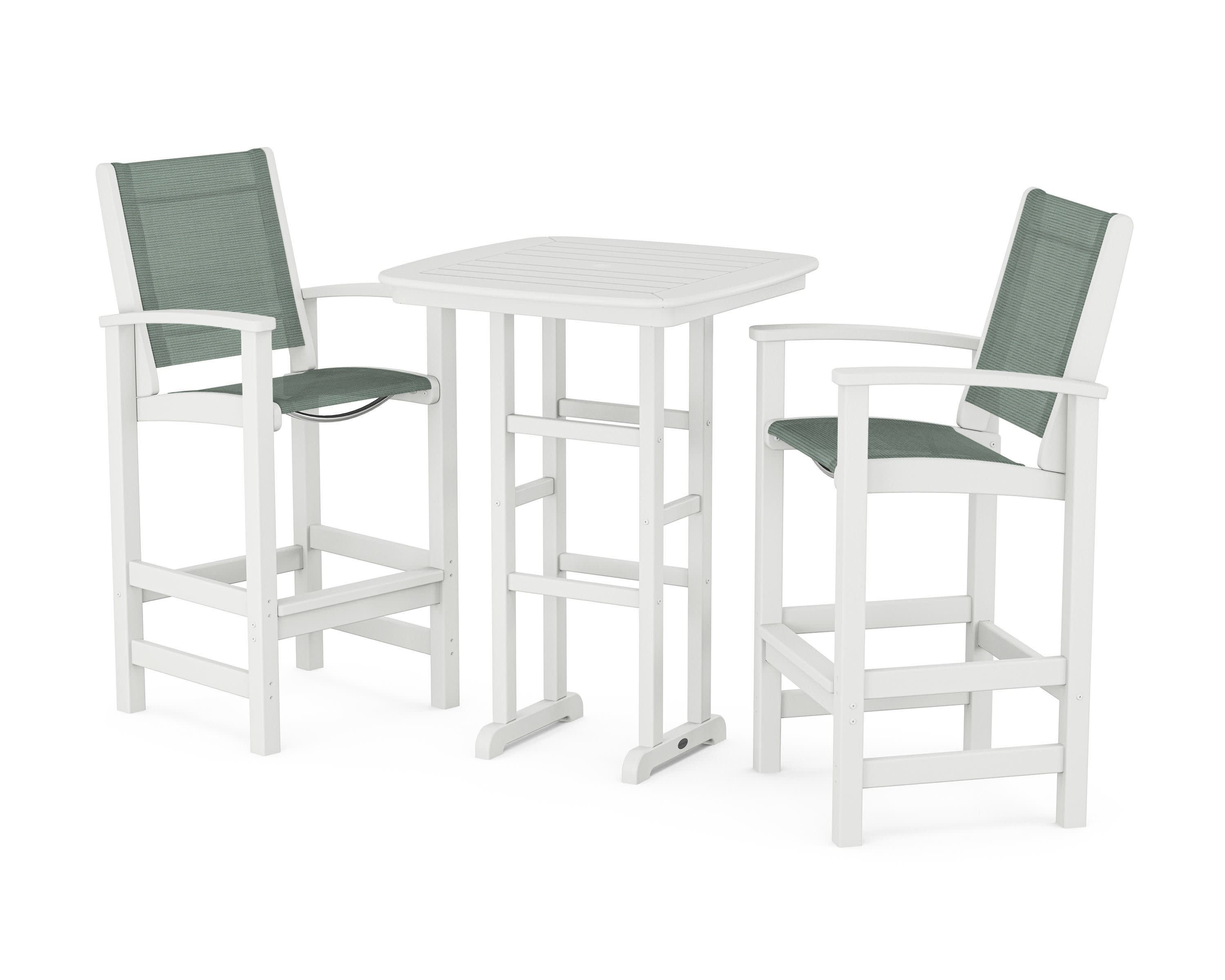 Coastal 3-Piece Bar Set in White / Dupioni Sea Mist Sling