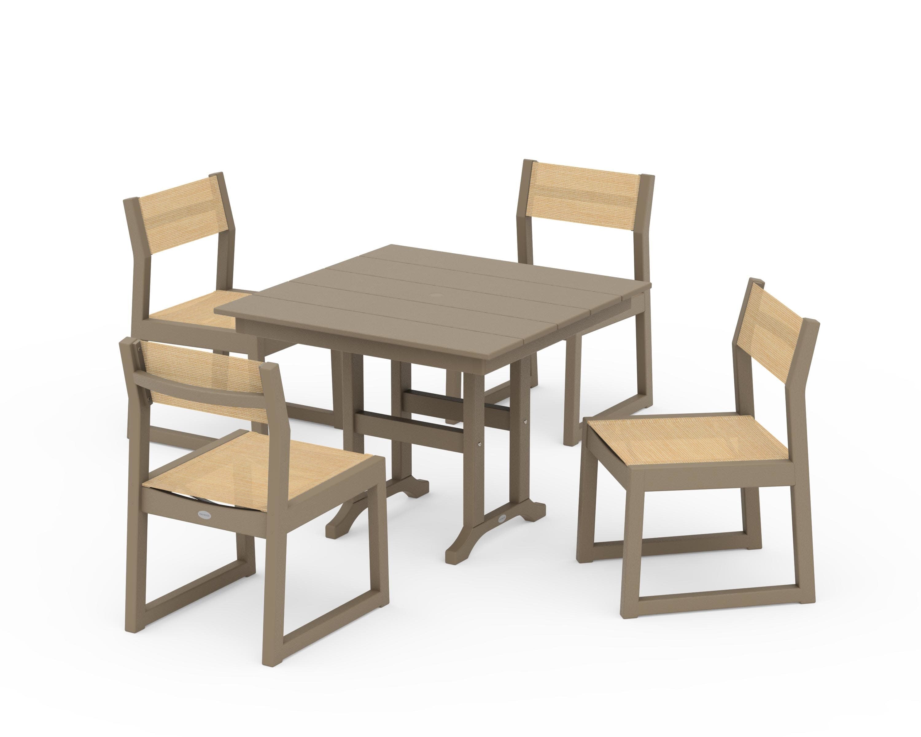 EDGE Sling Side Chair 5-Piece Farmhouse Dining Set in Vintage Sahara / Dupioni Apricot Sling