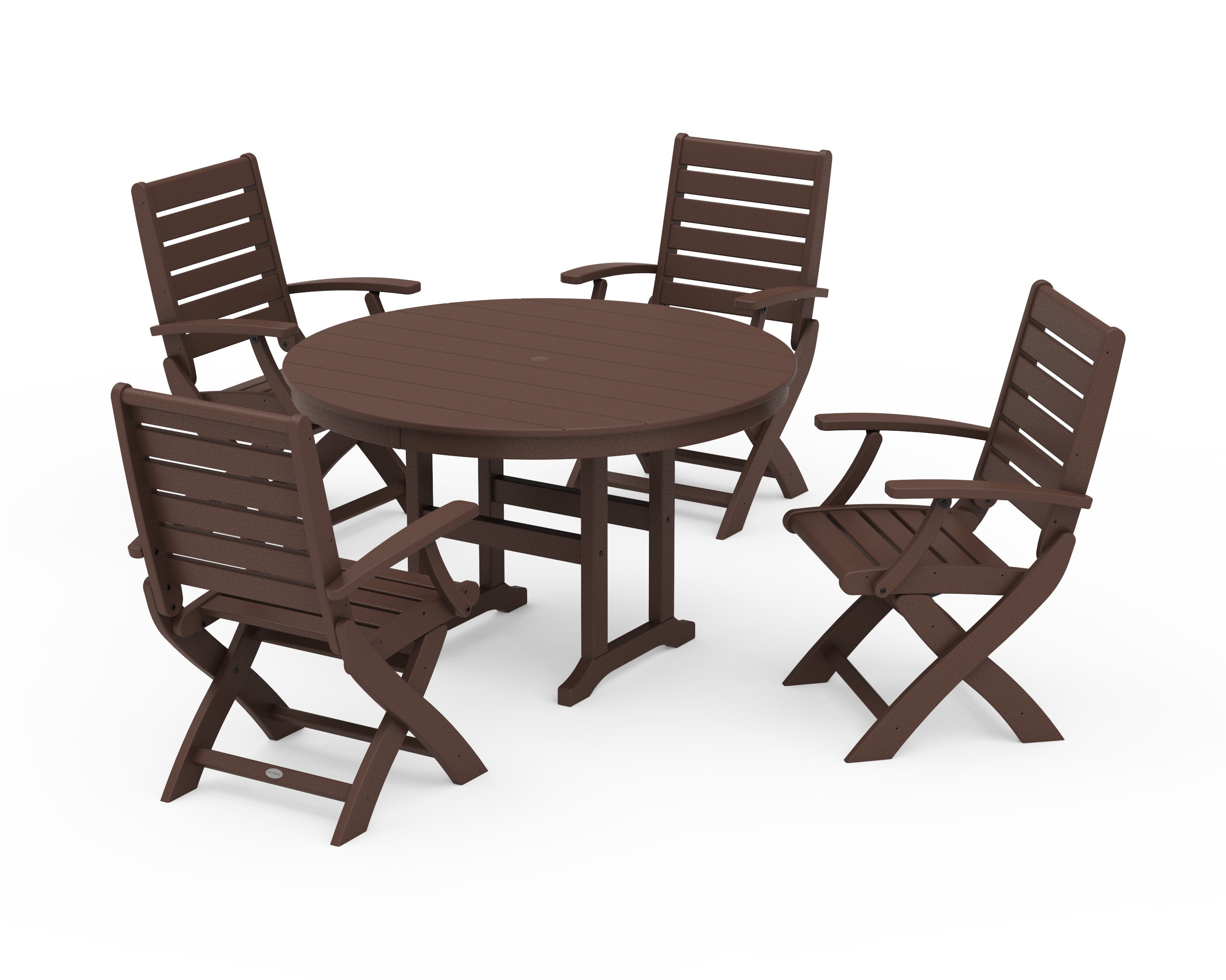 Signature Folding Chair 5-Piece Round Farmhouse Dining Set in Mahogany