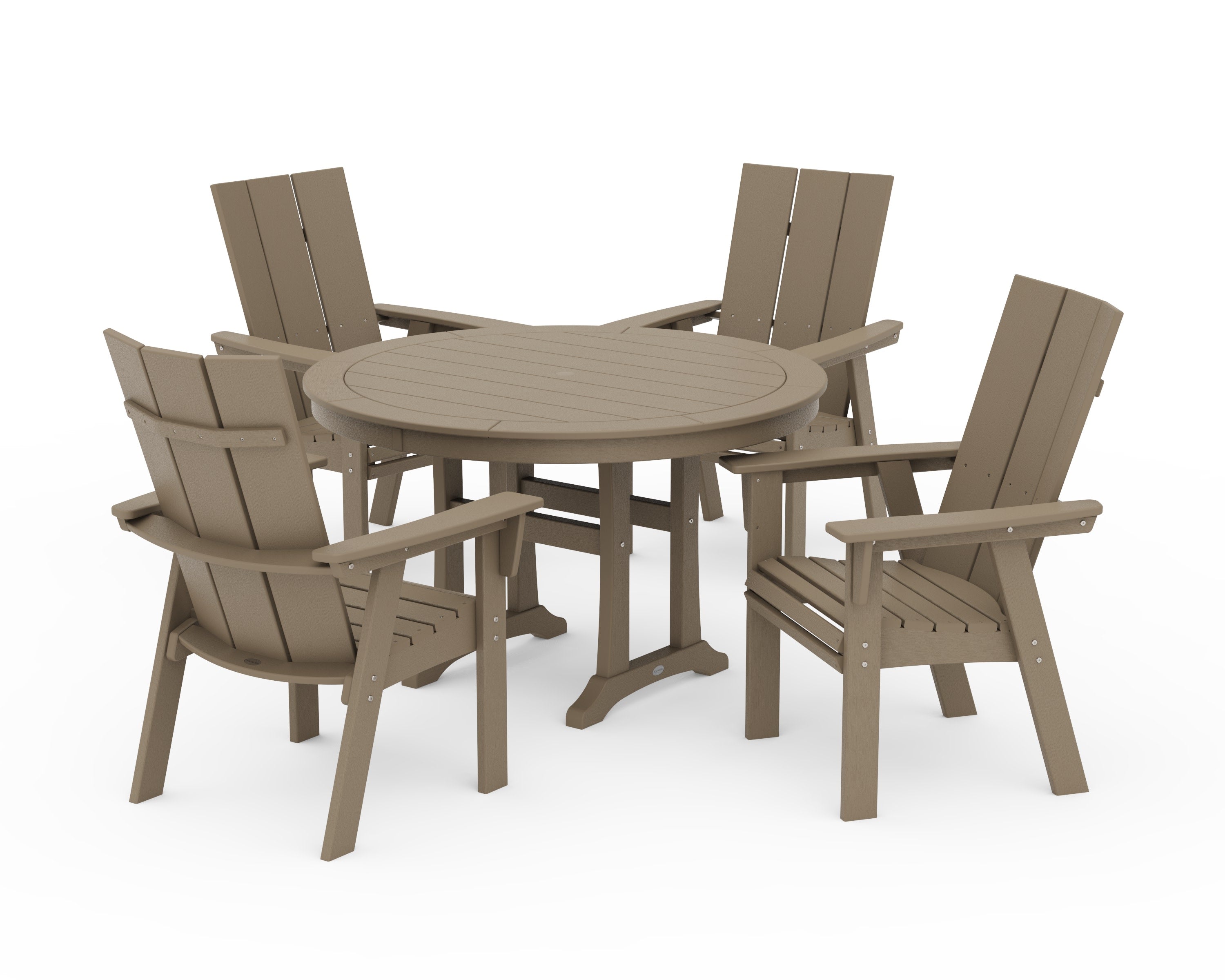 Modern Curveback Adirondack 5-Piece Nautical Trestle Dining Set in Vintage Sahara