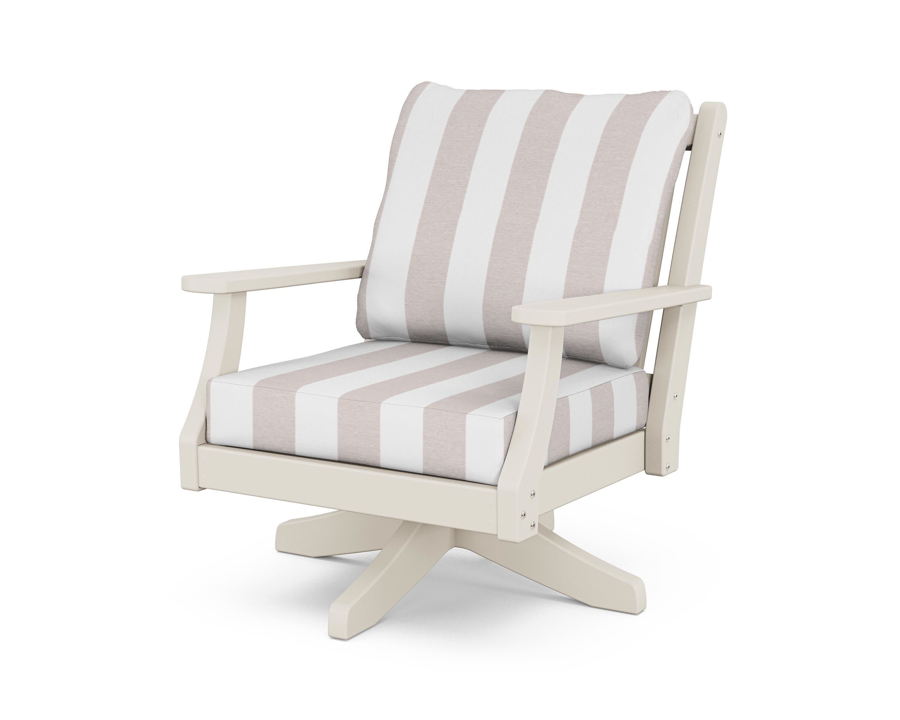 Wovendale Deep Seating Swivel Chair in Sand / Cabana Stripe Dune Burlap