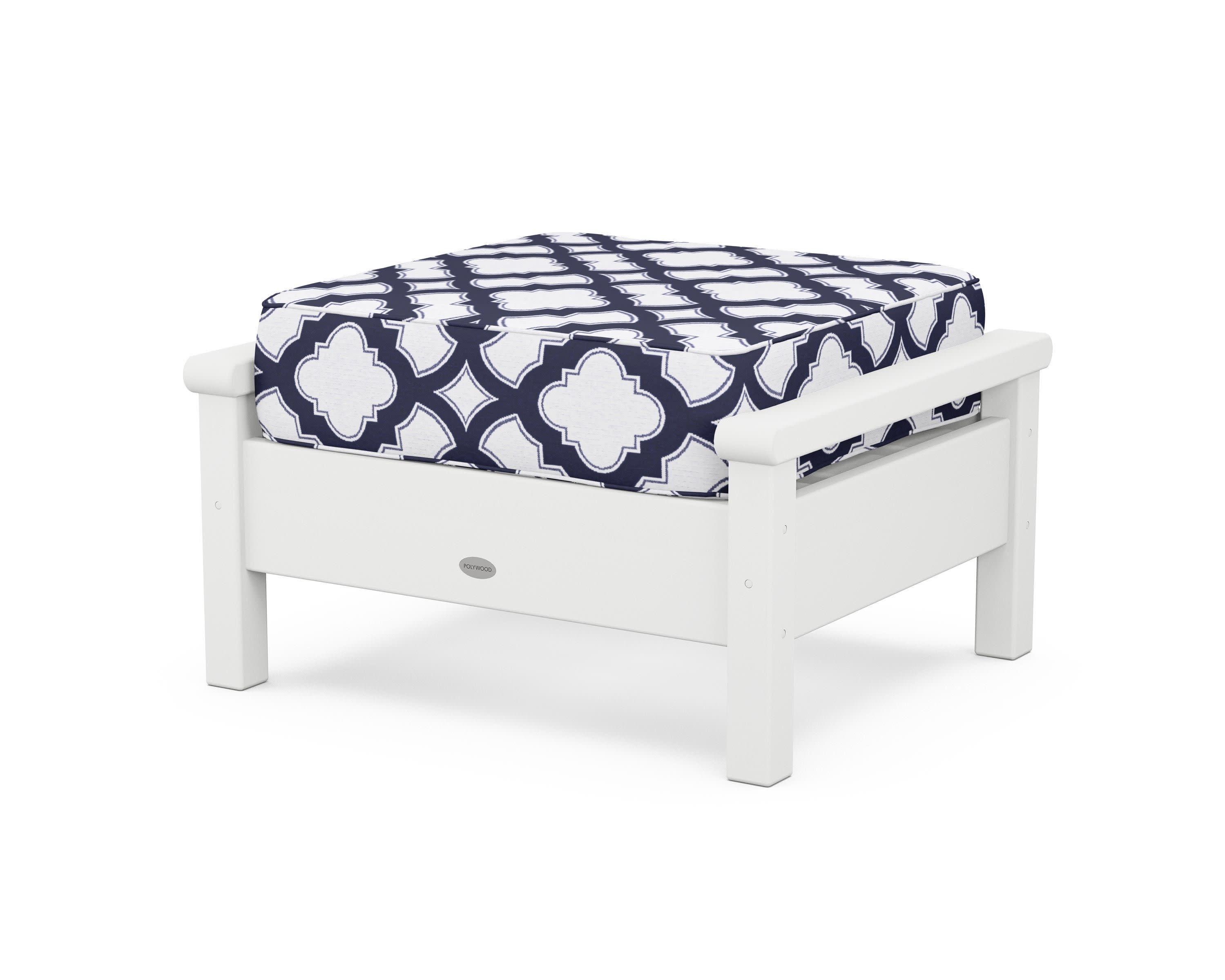 Harbour Deep Seating Ottoman in White / Trellis Navy