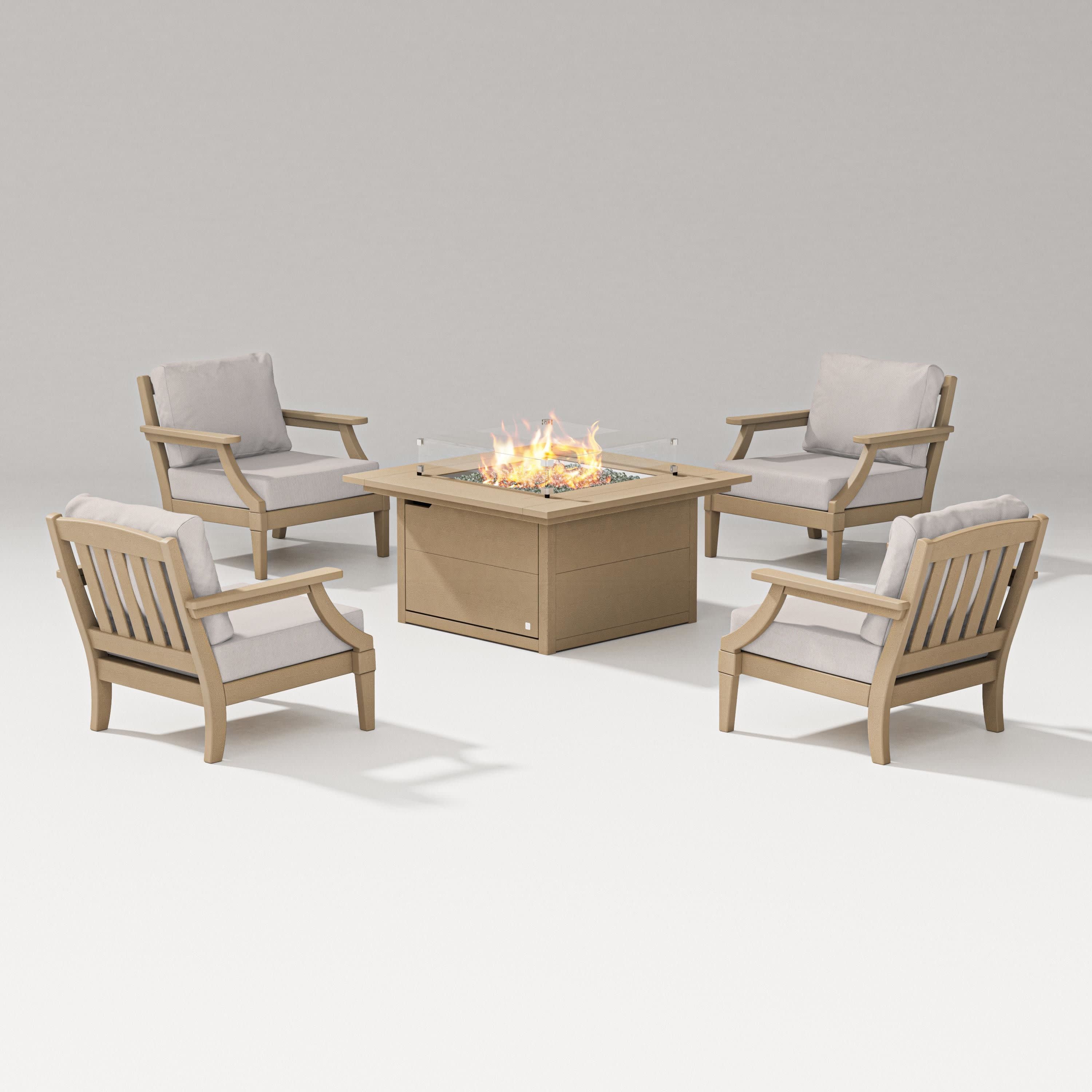 Estate 5-Piece Lounge Fire Table Set in Vintage Sahara / Dune Burlap