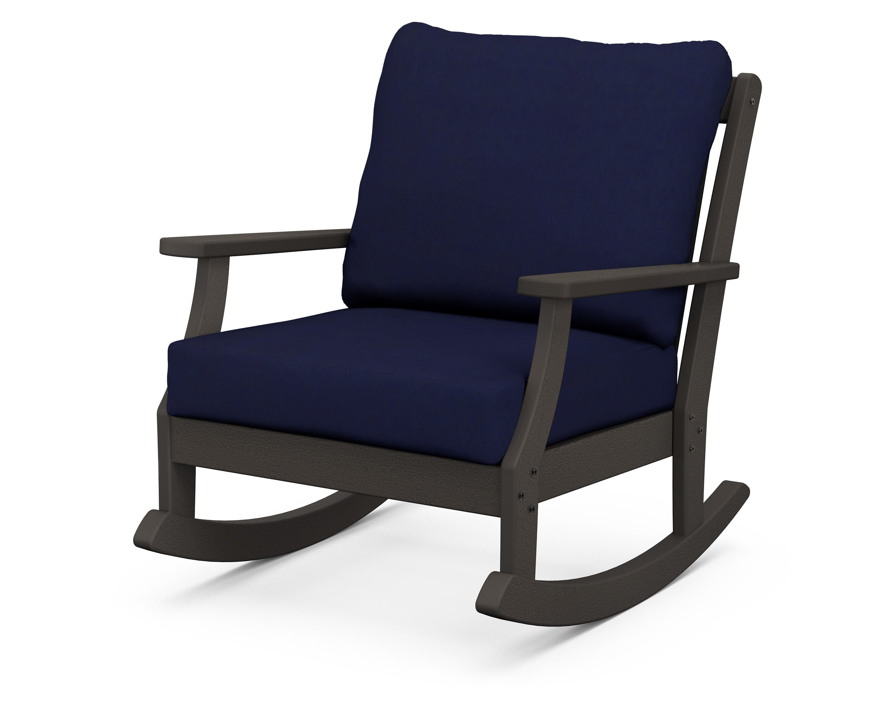 Braxton Deep Seating Rocking Chair in Vintage Coffee / Navy