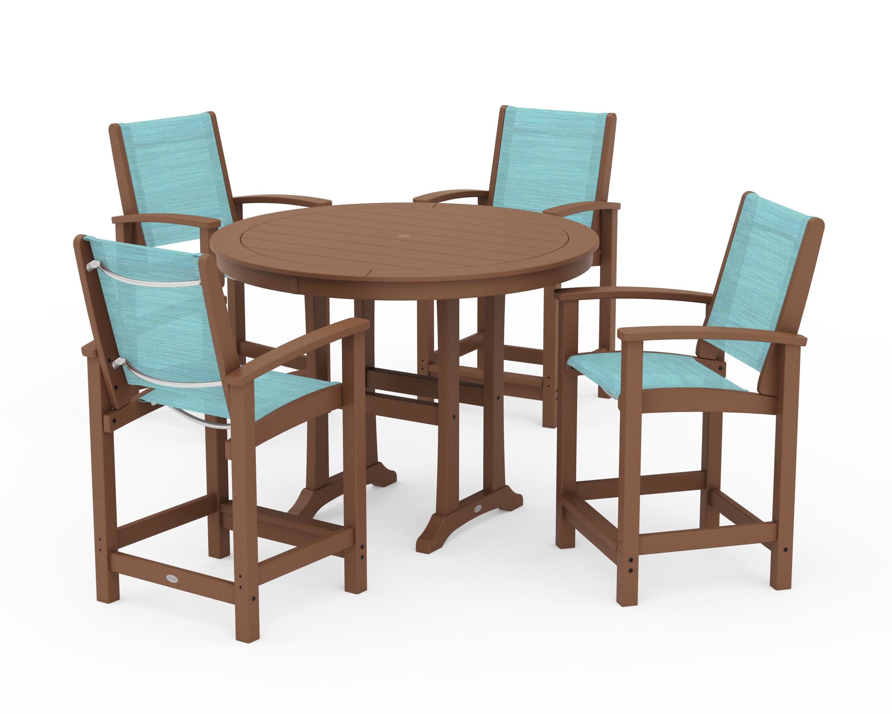 Coastal 5-Piece Counter Set in Teak / Dupioni Aquamarine Sling