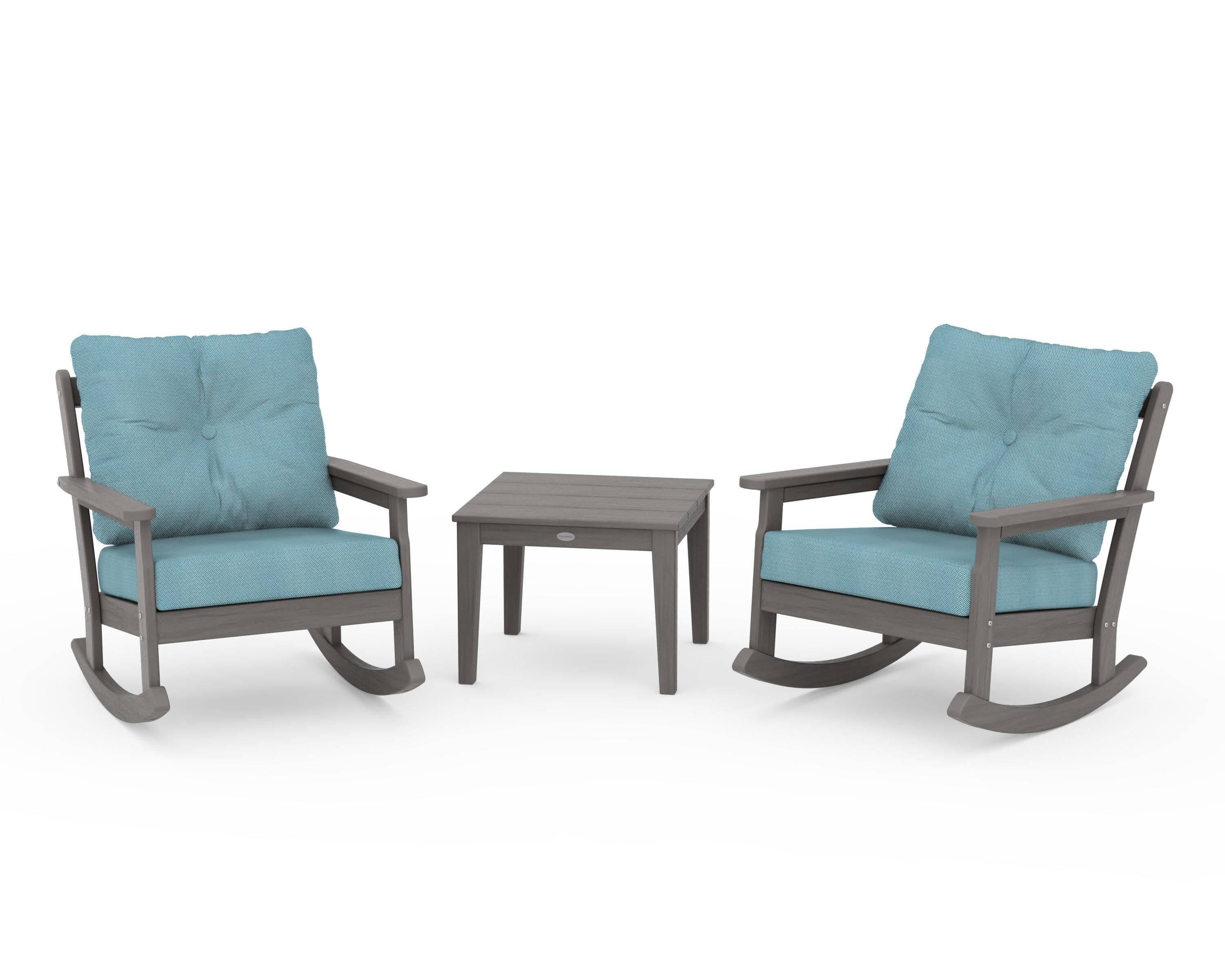 Vineyard 3-Piece Deep Seating Rocker Set in Driftwood / Lattice Sky Blue