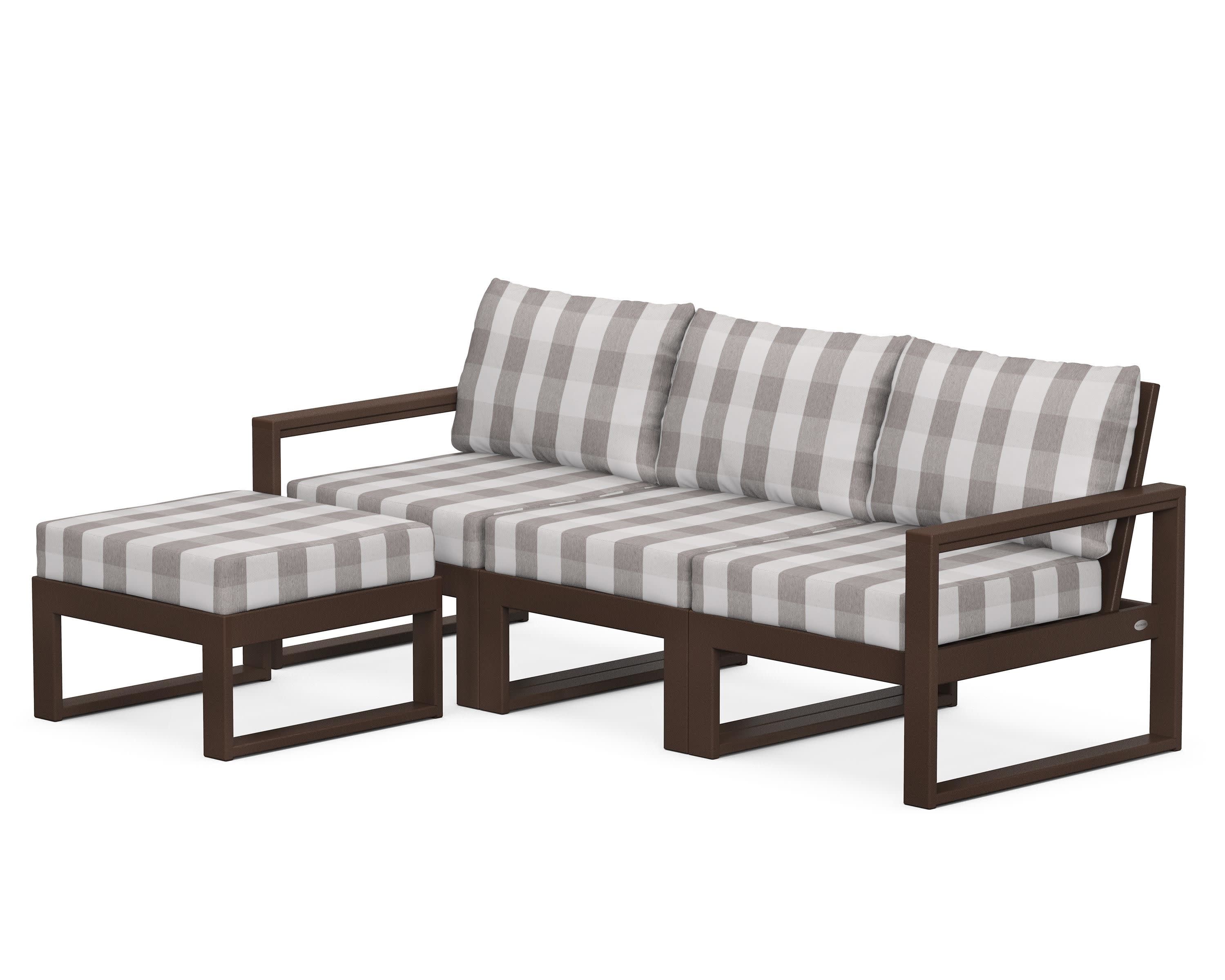 EDGE 4-Piece Modular Deep Seating Set with Ottoman in Mahogany / Buffalo Plaid Grey Mist
