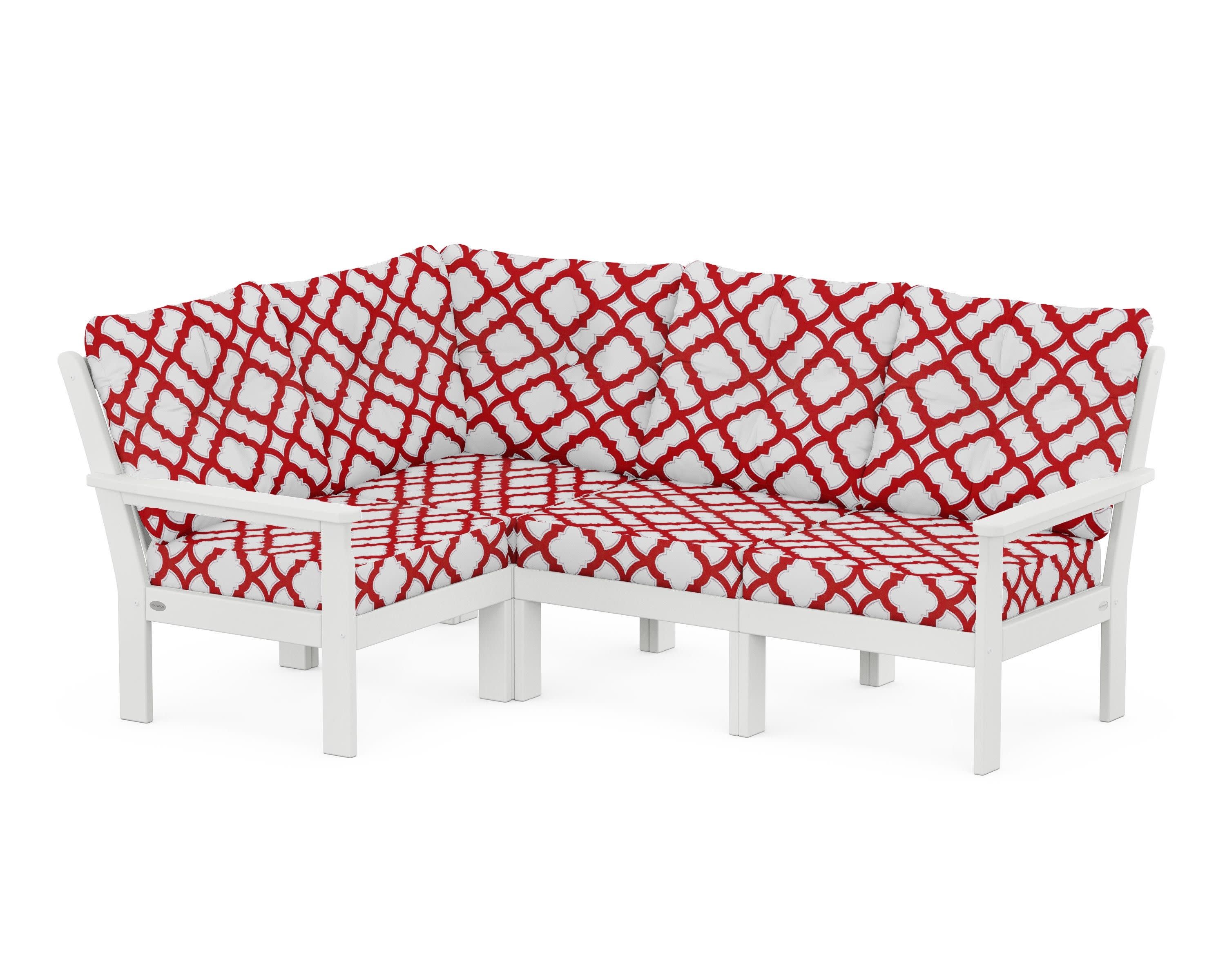 Vineyard 4-Piece Sectional in White / Trellis Crimson