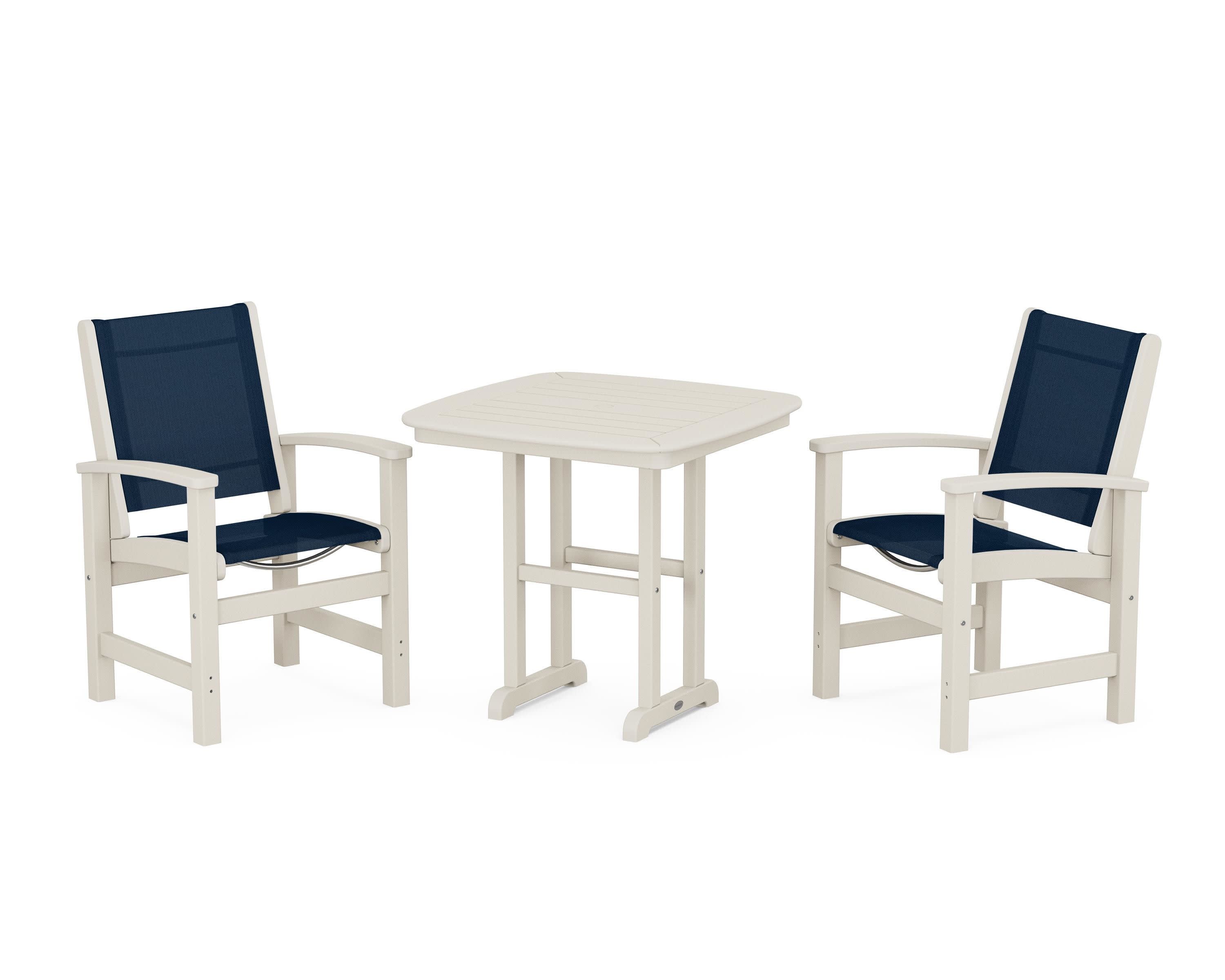Coastal 3-Piece Dining Set in Sand / Navy Blue Sling