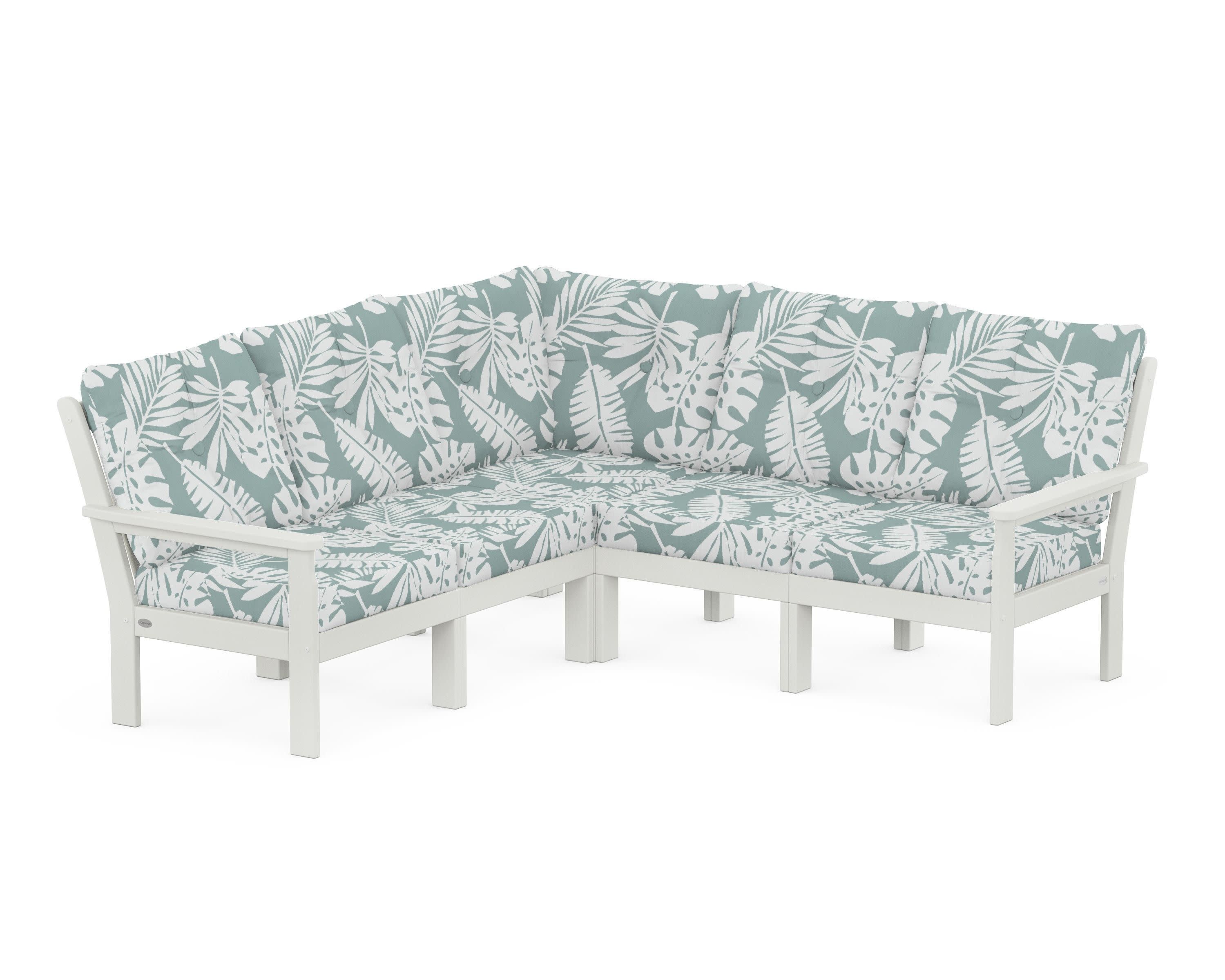 Vineyard 5-Piece Sectional in Vintage White / Leaf Glacier Spa