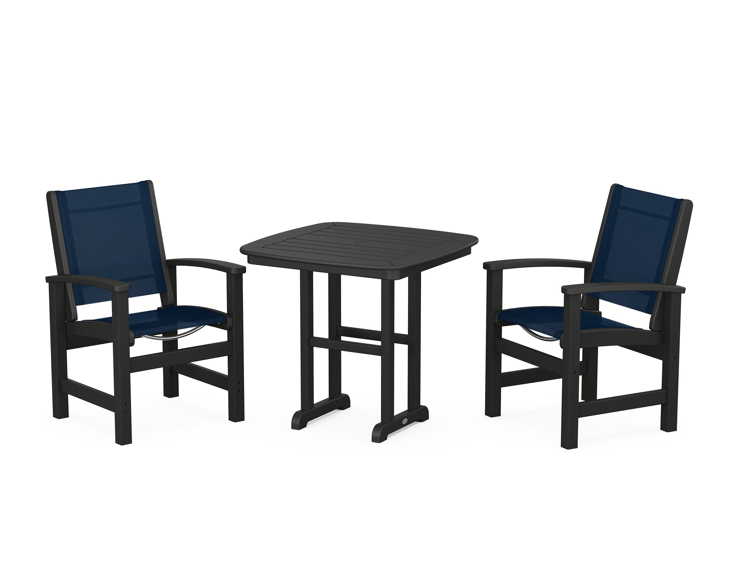 Coastal 3-Piece Dining Set in Black / Navy Blue Sling