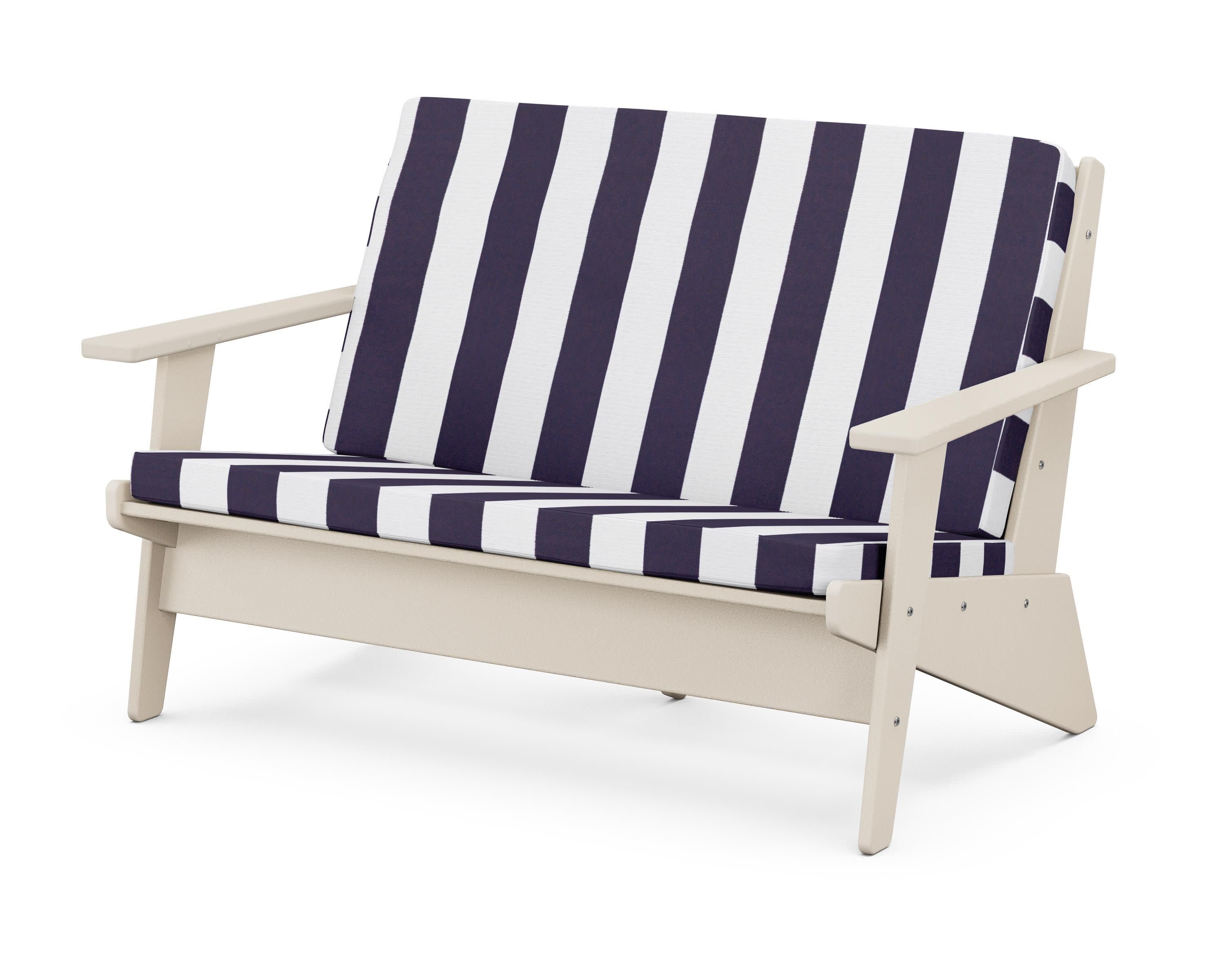 Riviera Modern Lounge Loveseat in Sand / Cabana Stripe Navy