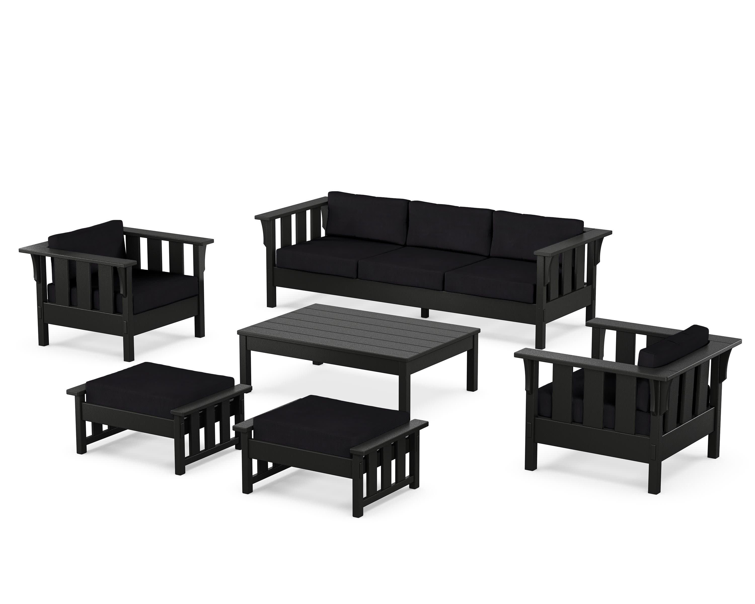 Acadia 6-Piece Lounge Sofa Set in Black / Midnight Linen