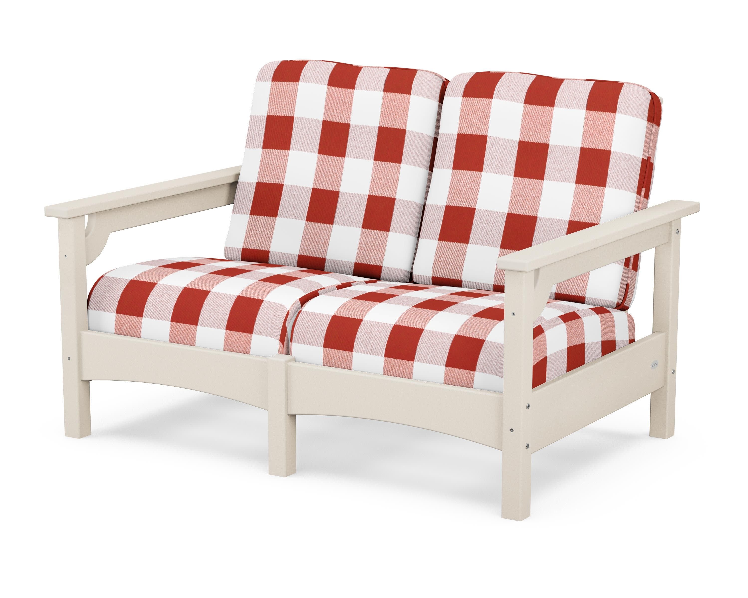 Club Loveseat in Sand / Buffalo Plaid Crimson
