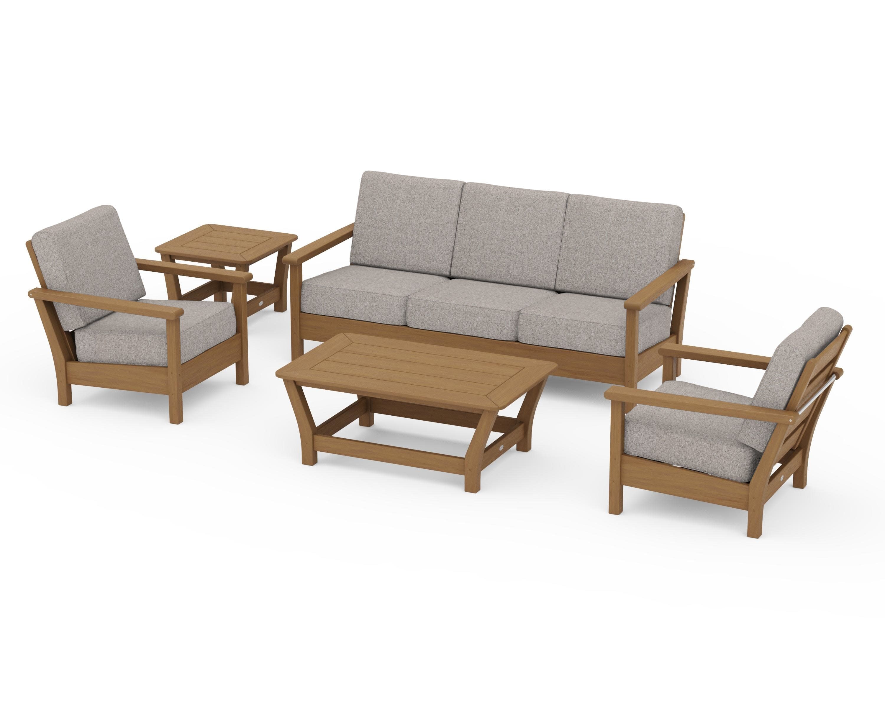 Harbour 5-Piece Deep Seating Set in Natural / Weathered Tweed