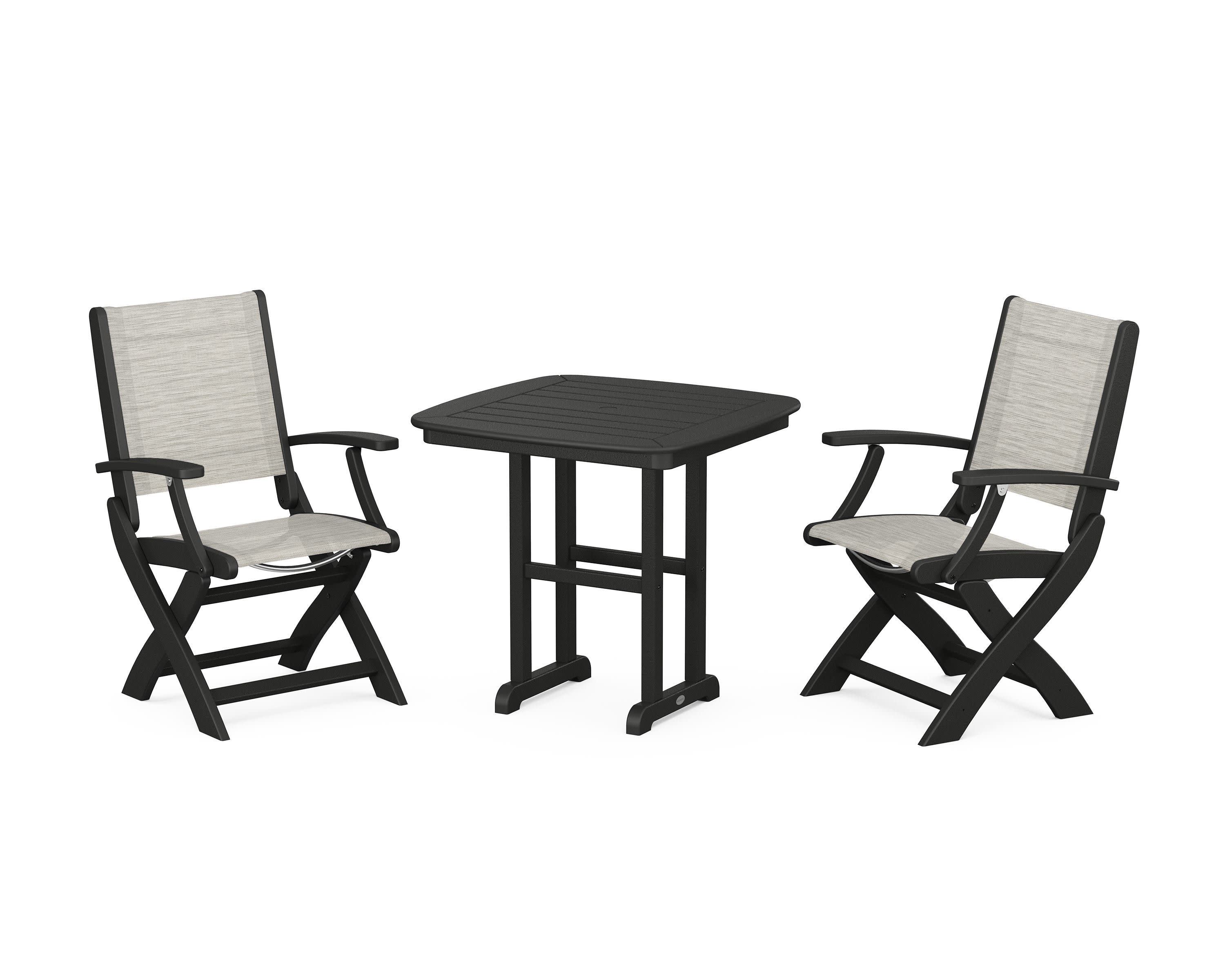 Coastal Folding Chair 3-Piece Dining Set in Black / Birch Sling