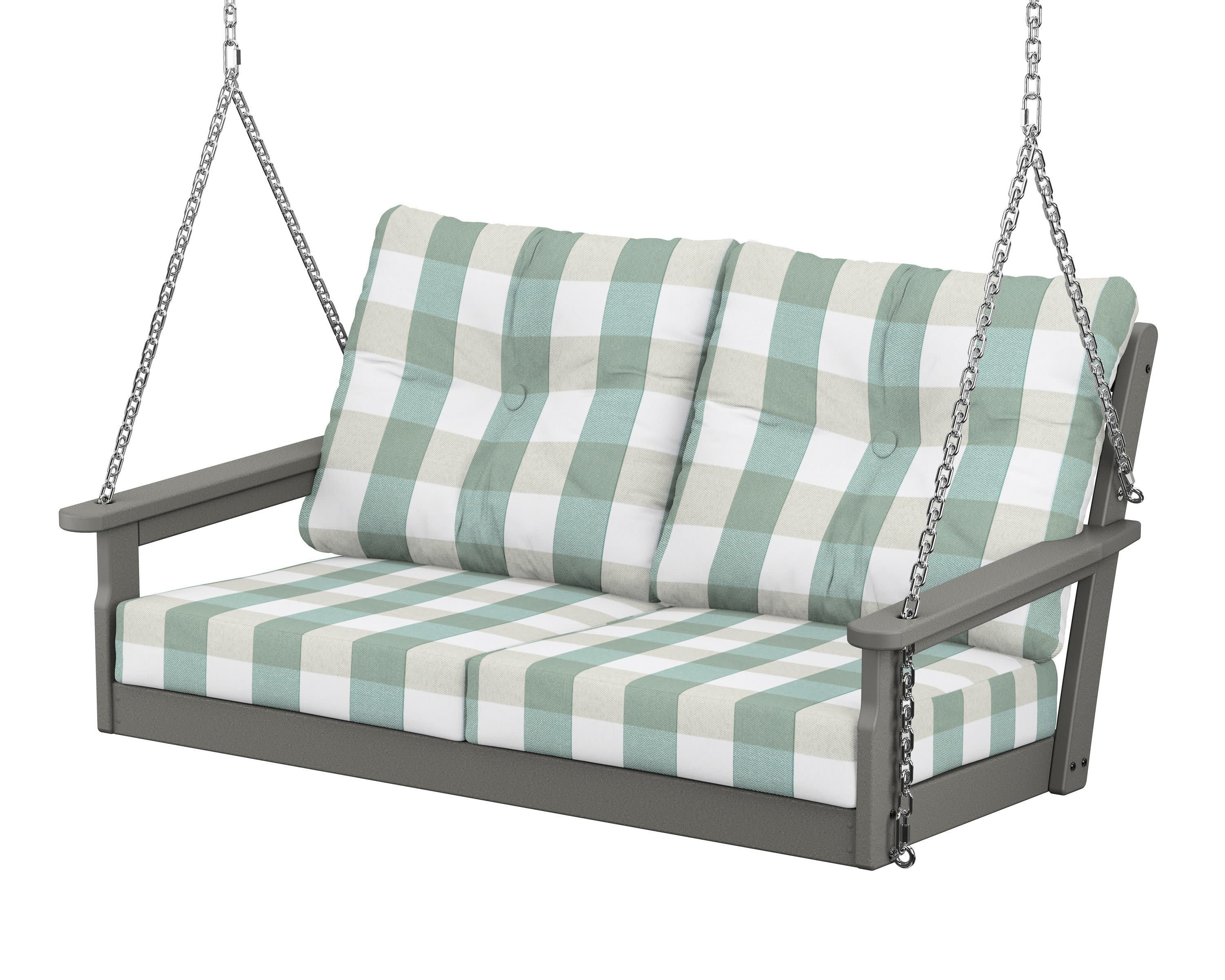 Vineyard Deep Seating Swing in Slate Grey / Buffalo Plaid Glacier Spa