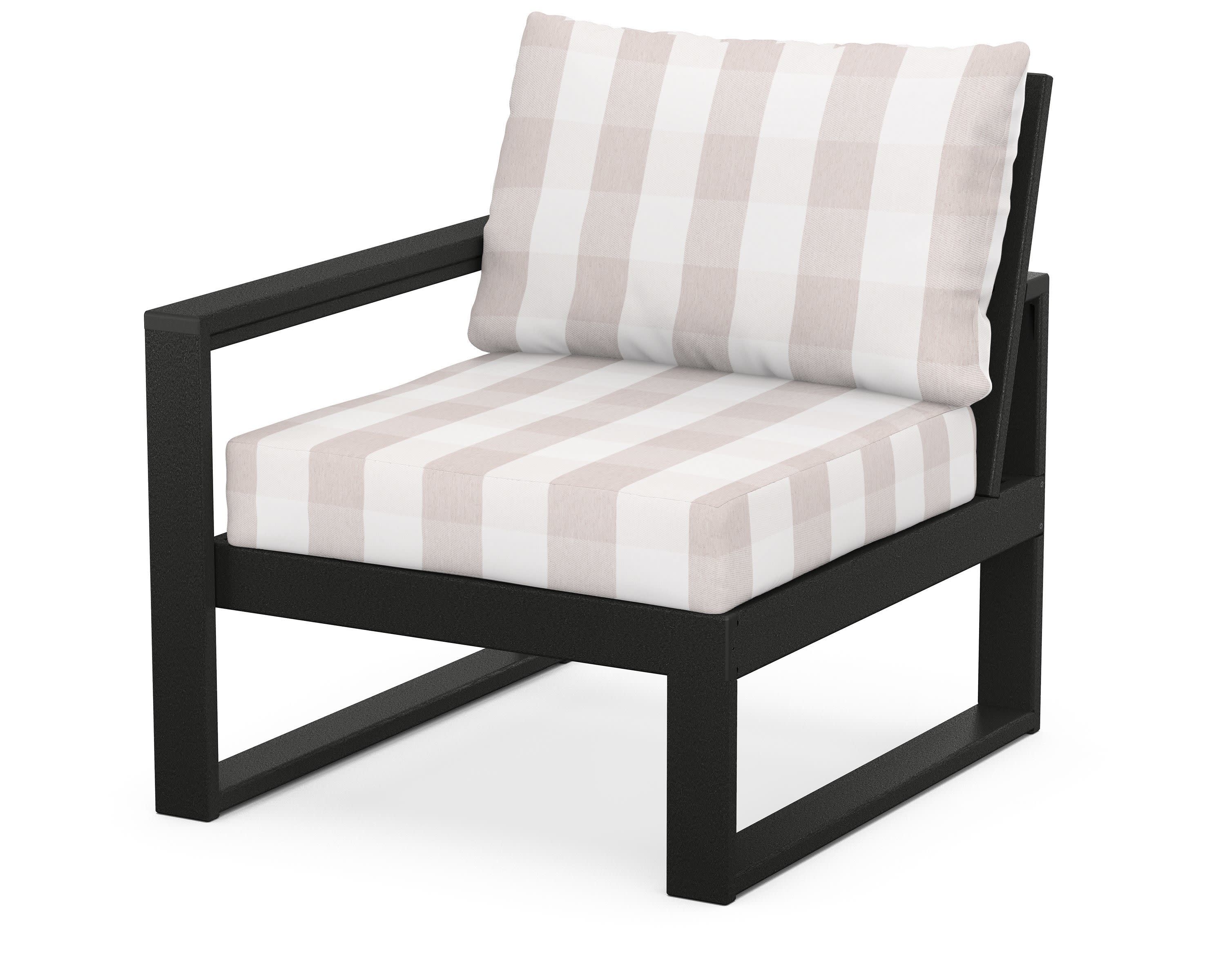 EDGE Modular Left Arm Chair in Black / Buffalo Plaid Dune Burlap