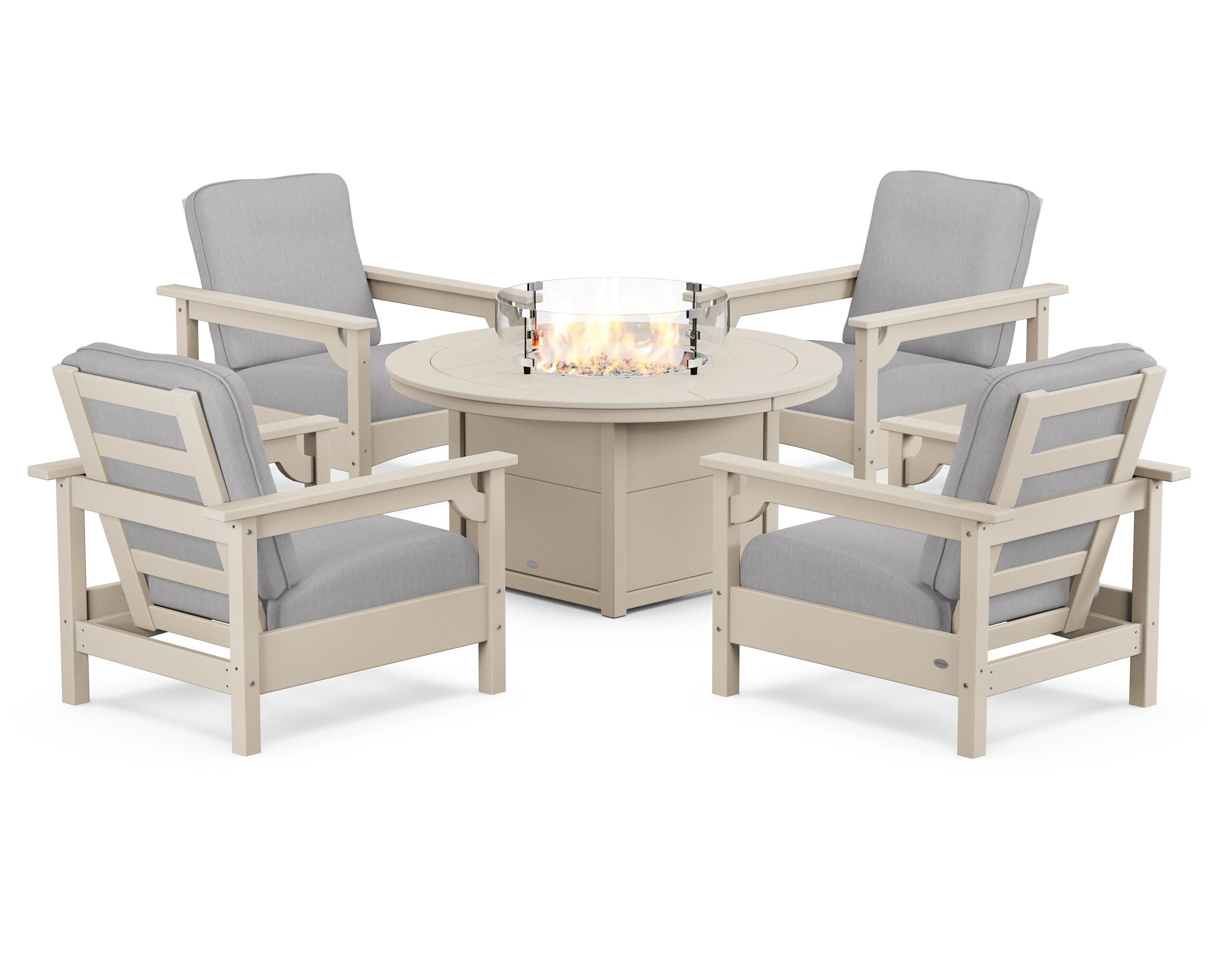 Club 5-Piece Conversation Set with Fire Pit Table in Sand / Granite