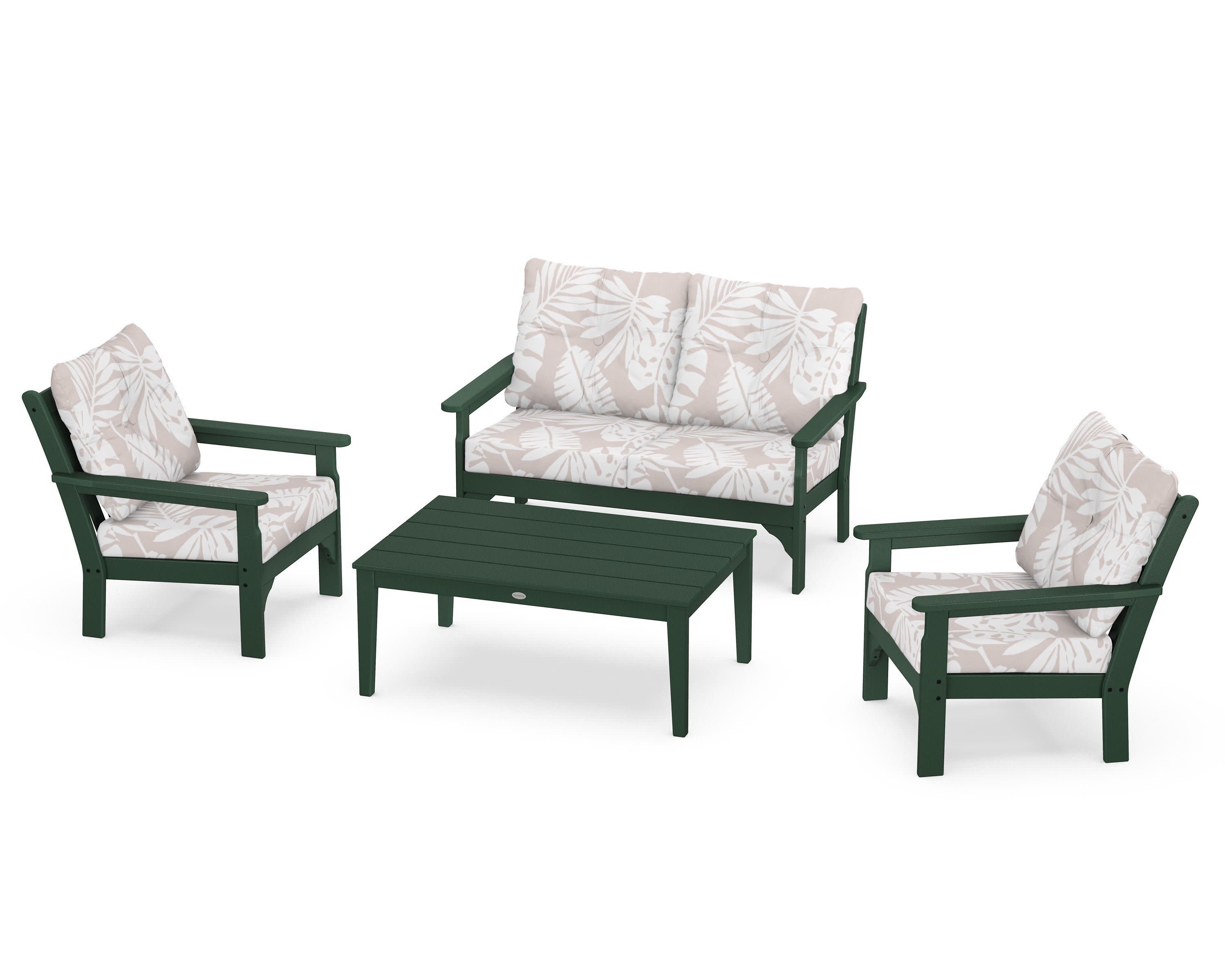 Vineyard 4-Piece Deep Seating Set in Green / Leaf Dune Burlap