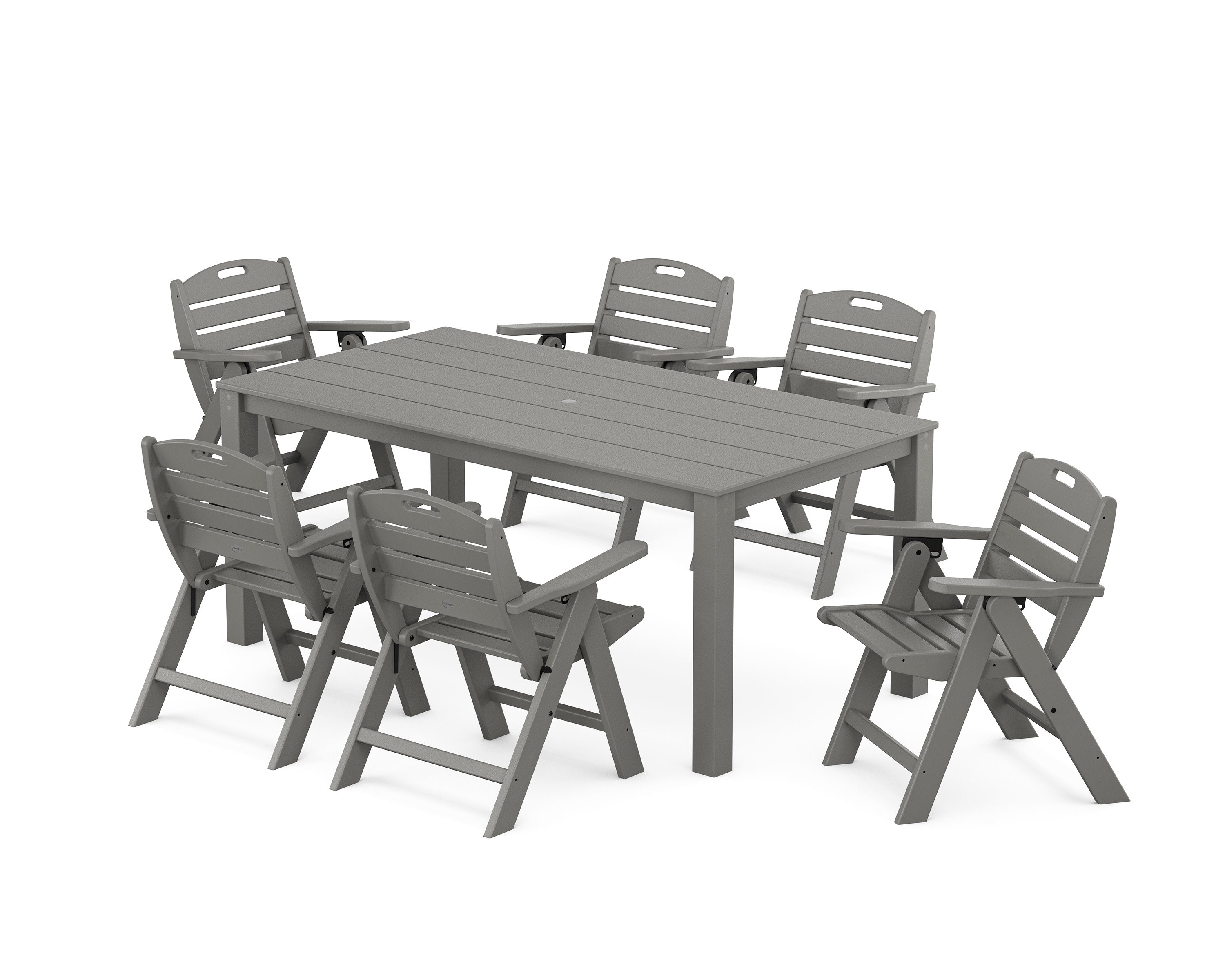 Nautical Folding Lowback Chair 7-Piece Parsons Dining Set in Slate Grey