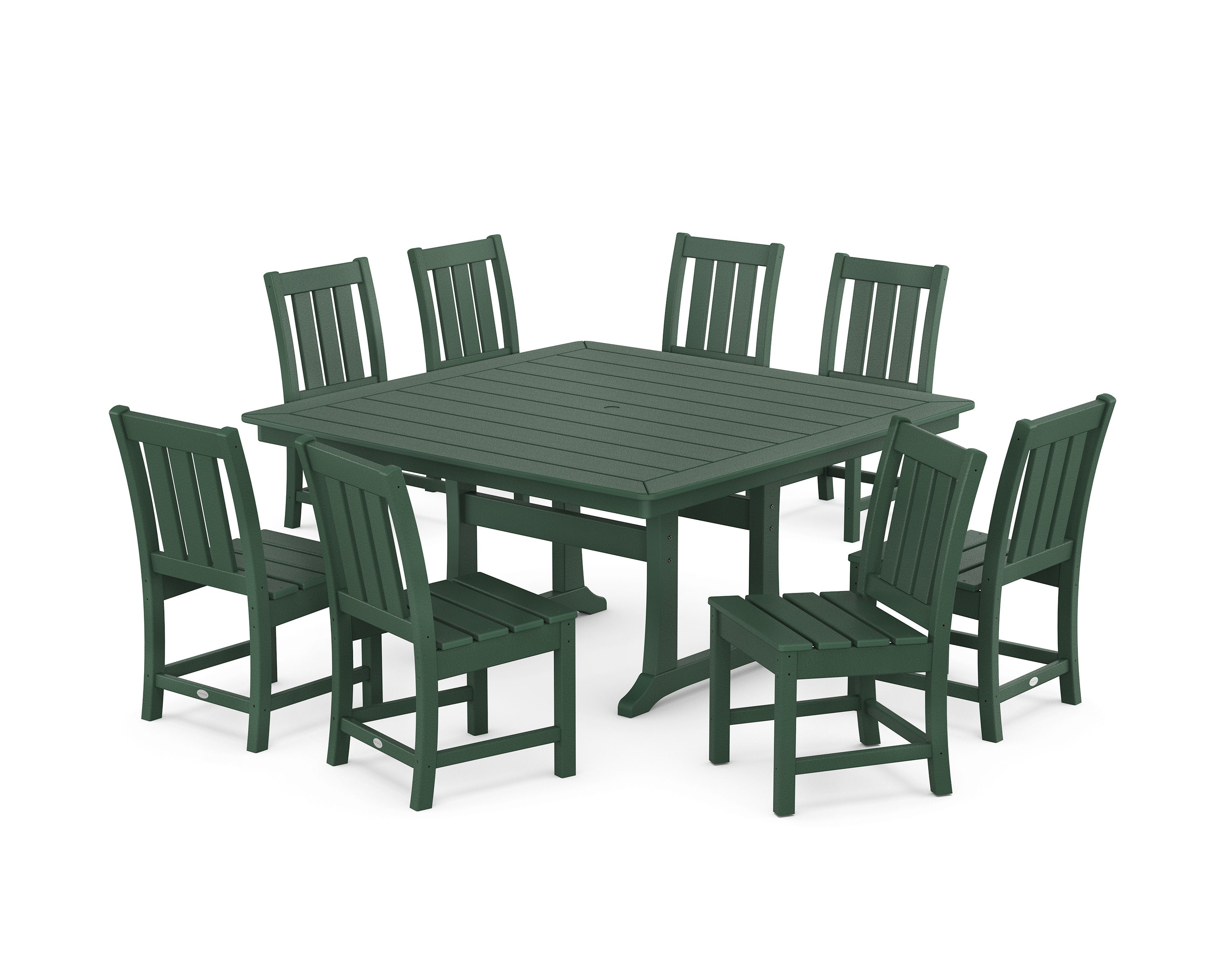 Oxford Side Chair 9-Piece Square Dining Set with Trestle Legs in Green