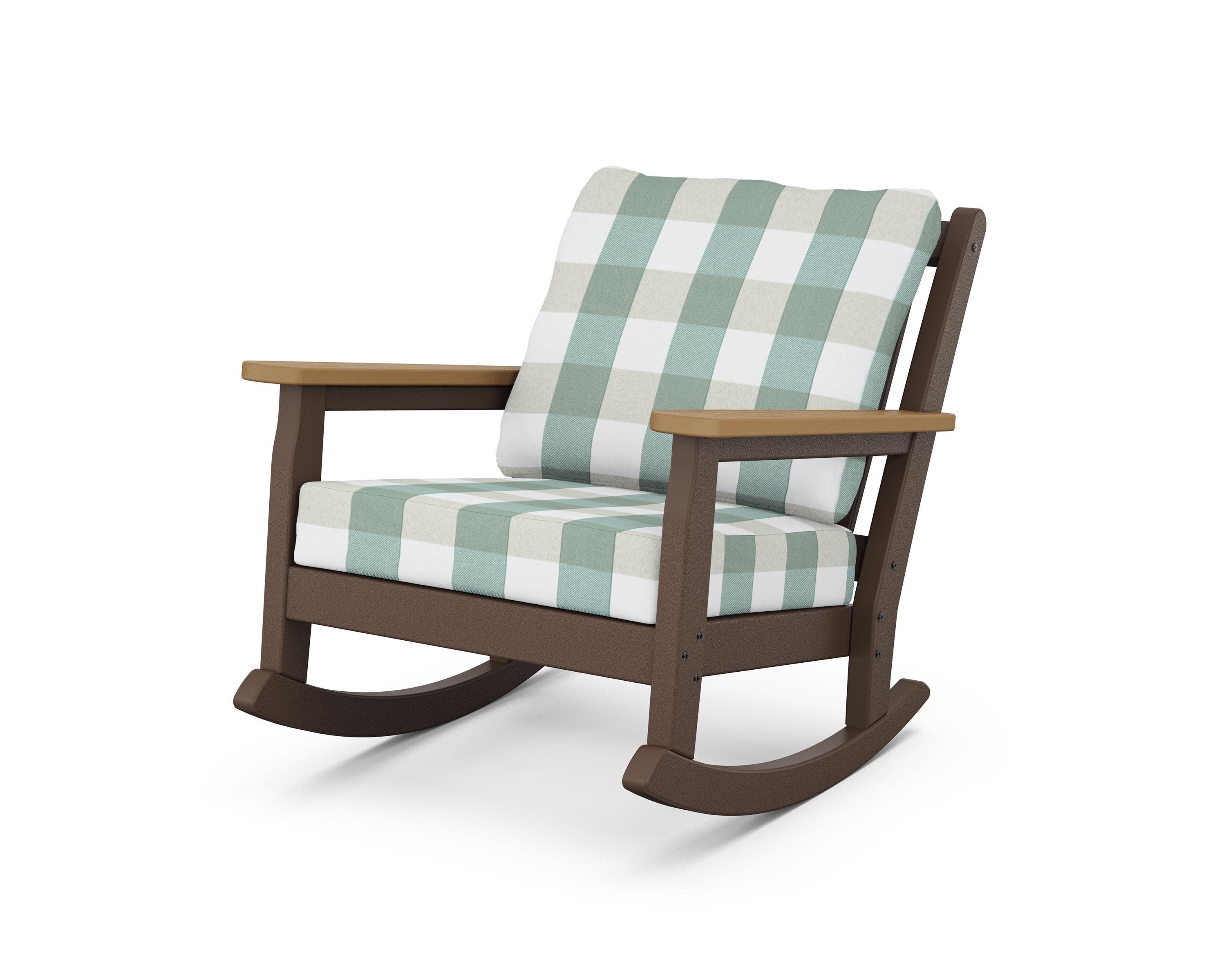 Chippendale Deep Seating Rocking Chair in Mahogany / Natural / Buffalo Plaid Glacier Spa
