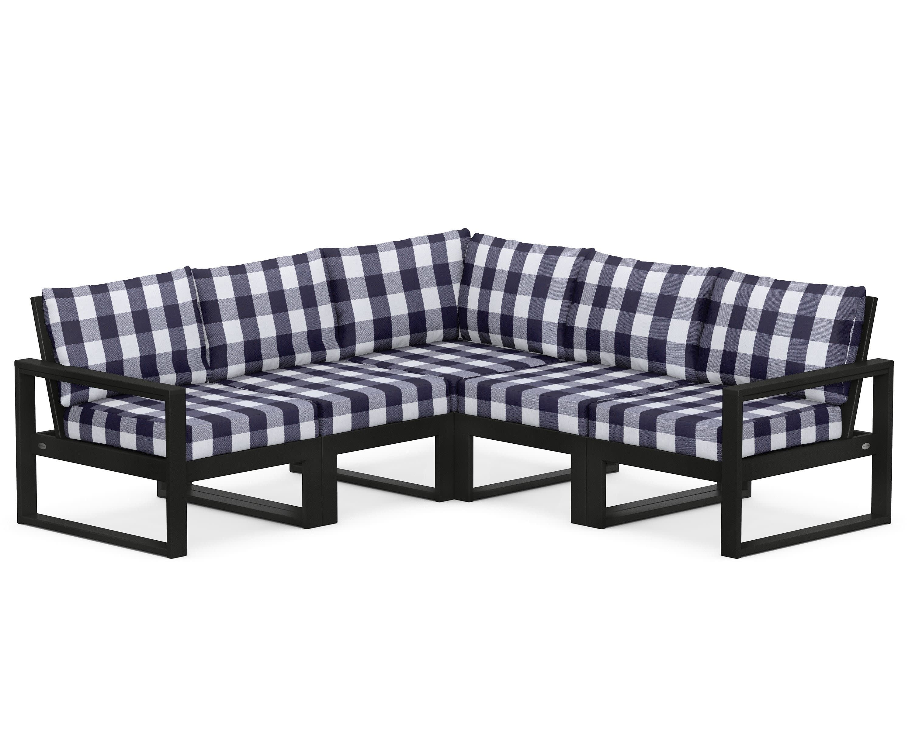 EDGE 5-Piece Modular Deep Seating Set in Black / Buffalo Plaid Navy
