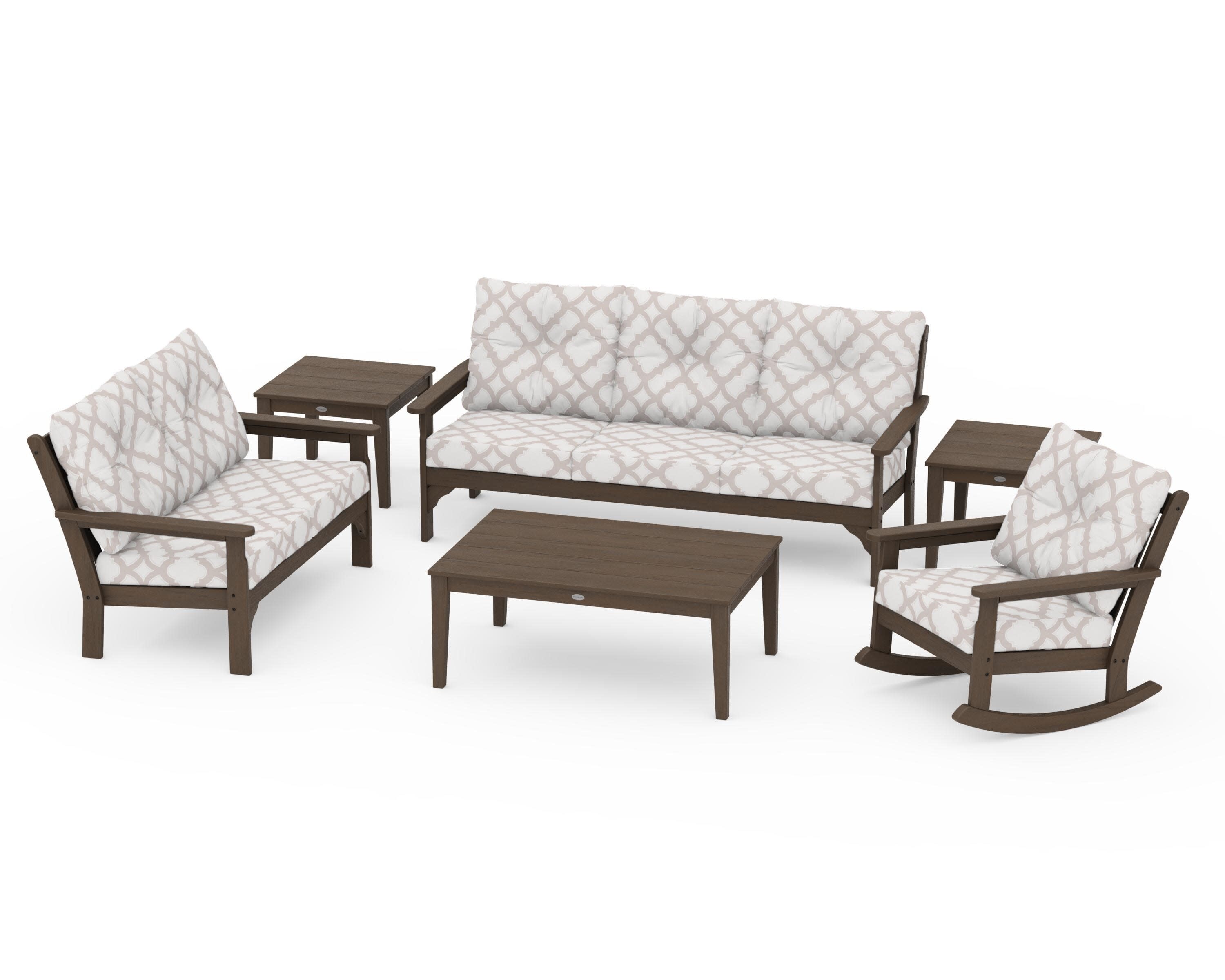 Vineyard 6-Piece Deep Seating Set in Kona / Trellis Dune Burlap