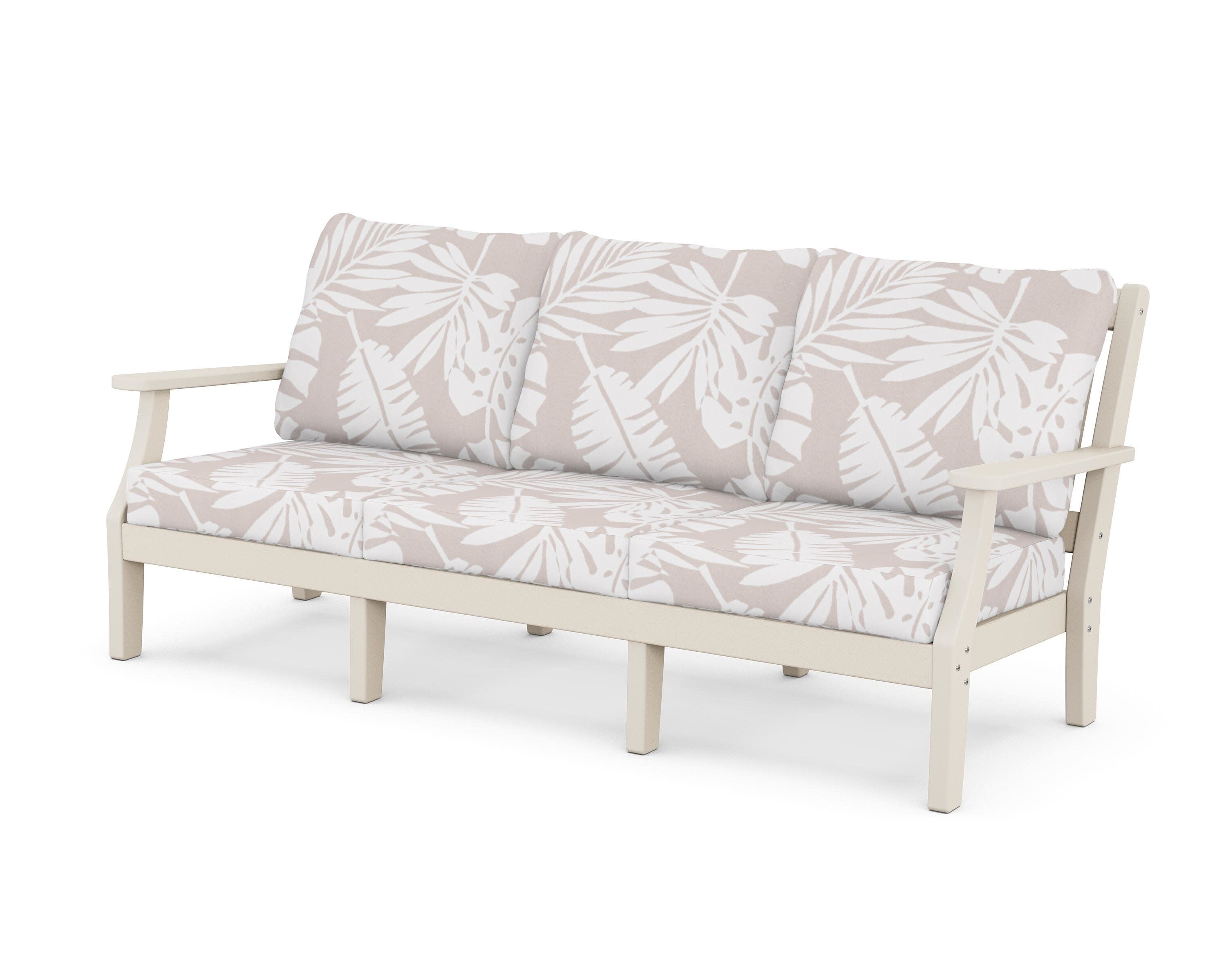 Chinoiserie Deep Seating Sofa in Sand / Leaf Dune Burlap