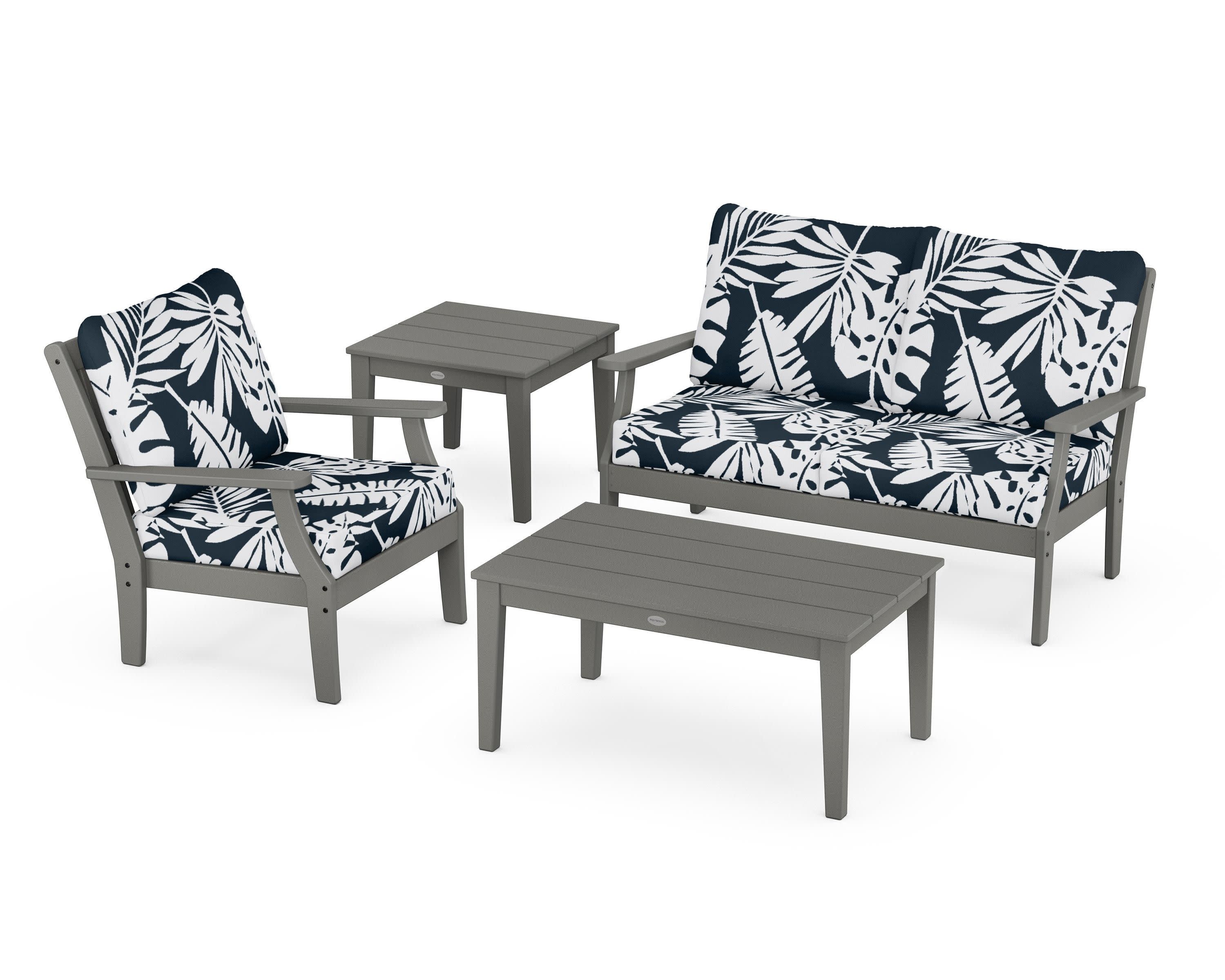Braxton 4-Piece Deep Seating Set in Slate Grey / Leaf Marine Indigo